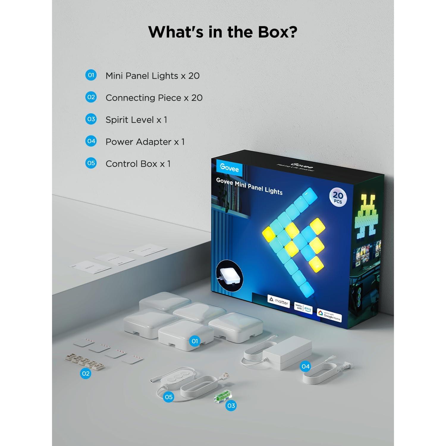 Luces de Panel LED Govee Mini RGBIC 20 Pcs, Control por Voz