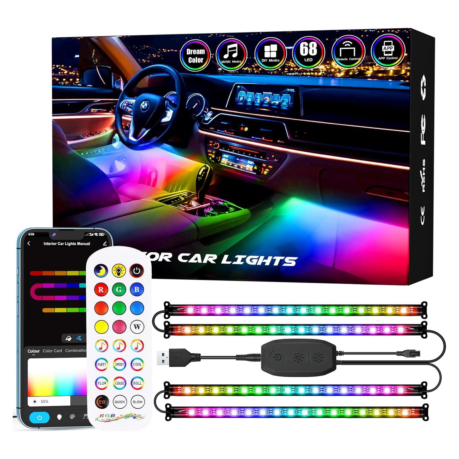 Luces LED para Carro Interior ETINAS RGB 68 LEDs Control APP
