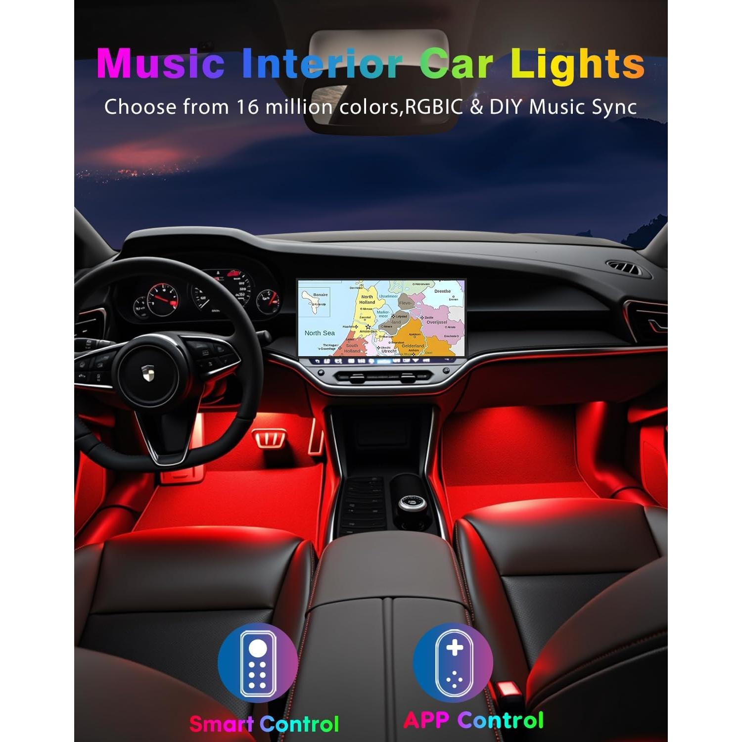 Luces de tira LED DUOFU365 para coche RGB con control APP