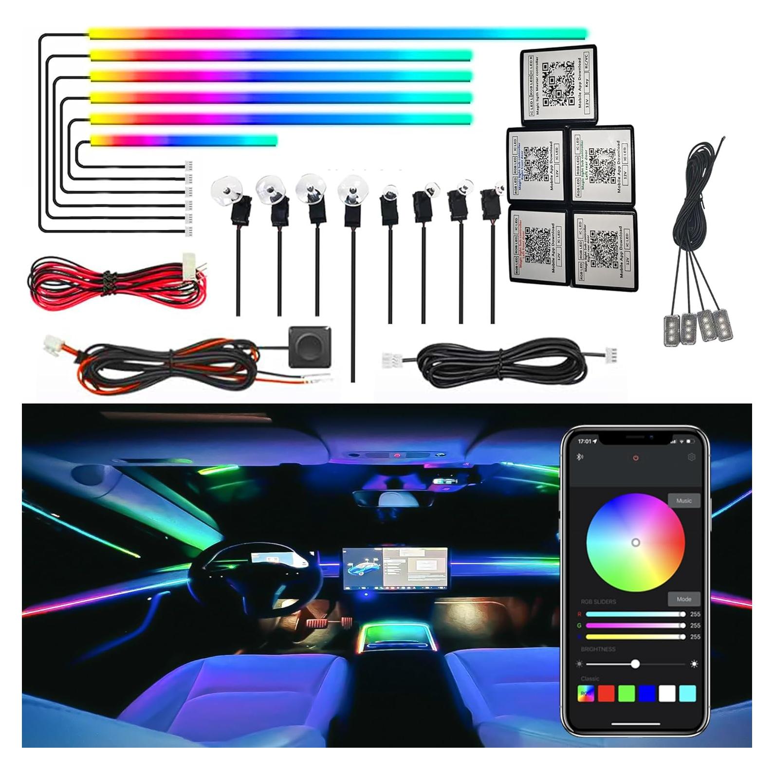 Luz LED de tira UWDESY RGB 18 en 1 para interiores de coche
