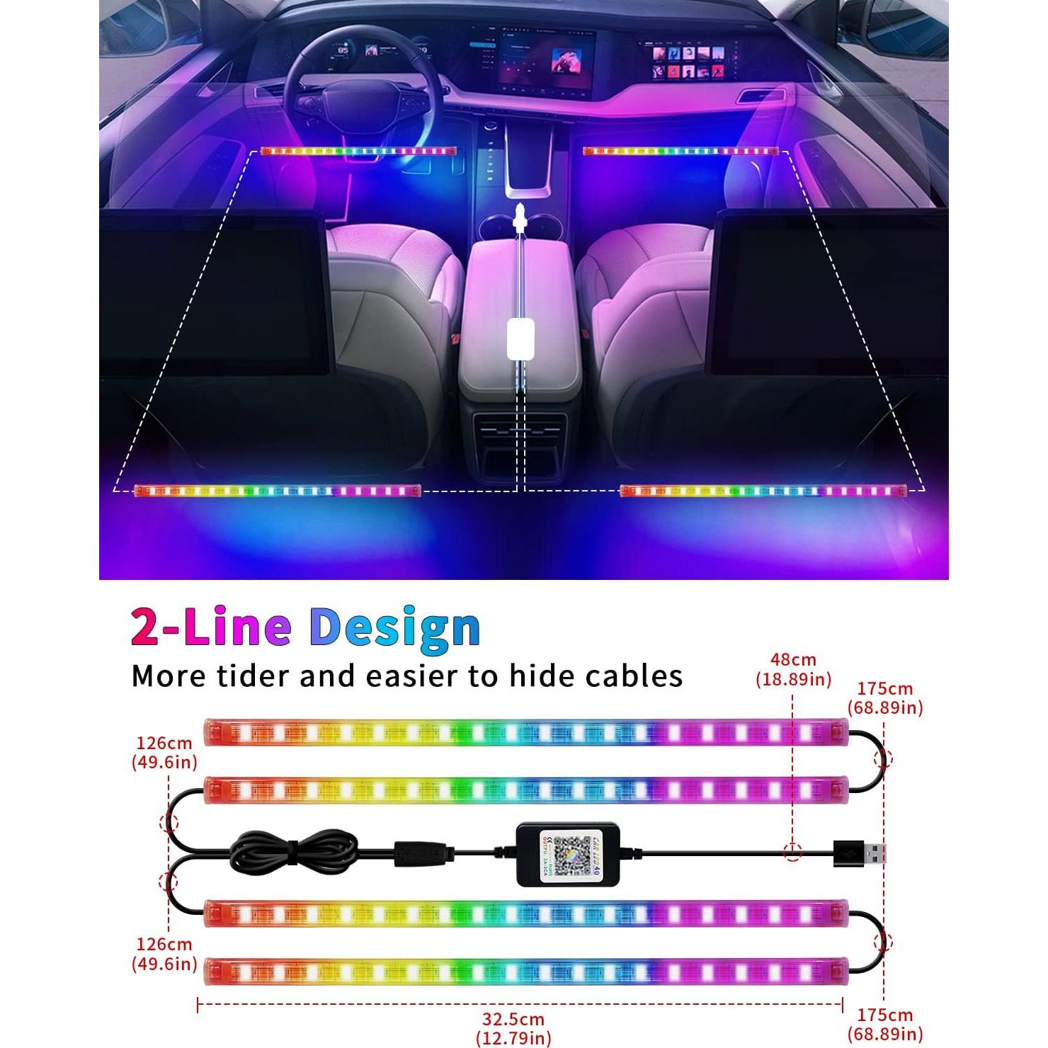Luces LED de tira interior para coche YM E-Bright 72 LED Multicolor