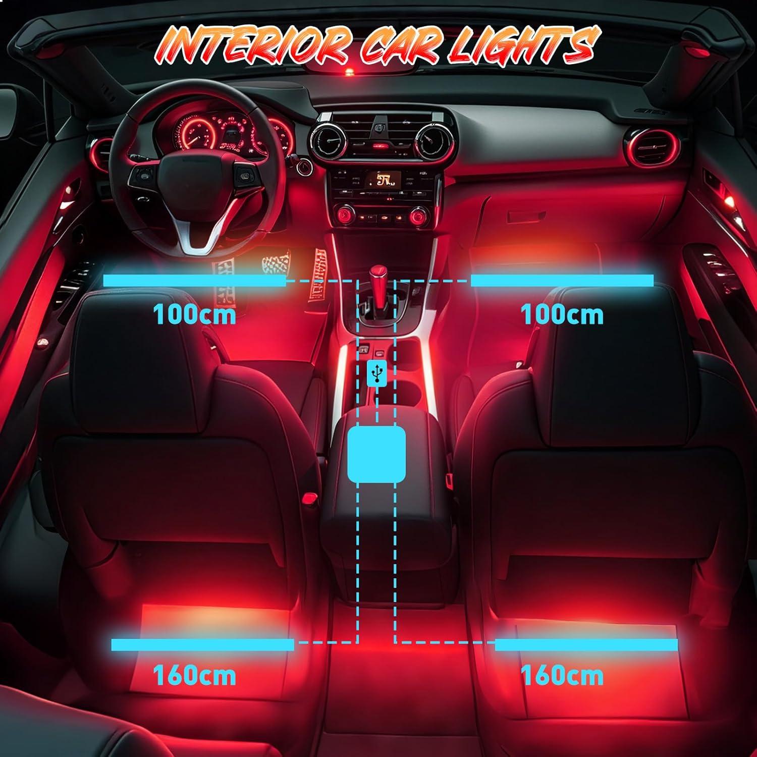Luces LED interiores multicolor Zdovivot para coche USB