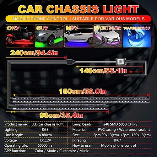 Luces LED de Subrayado HENLIX RGB 4 Pcs 150cm + 90cm IP68