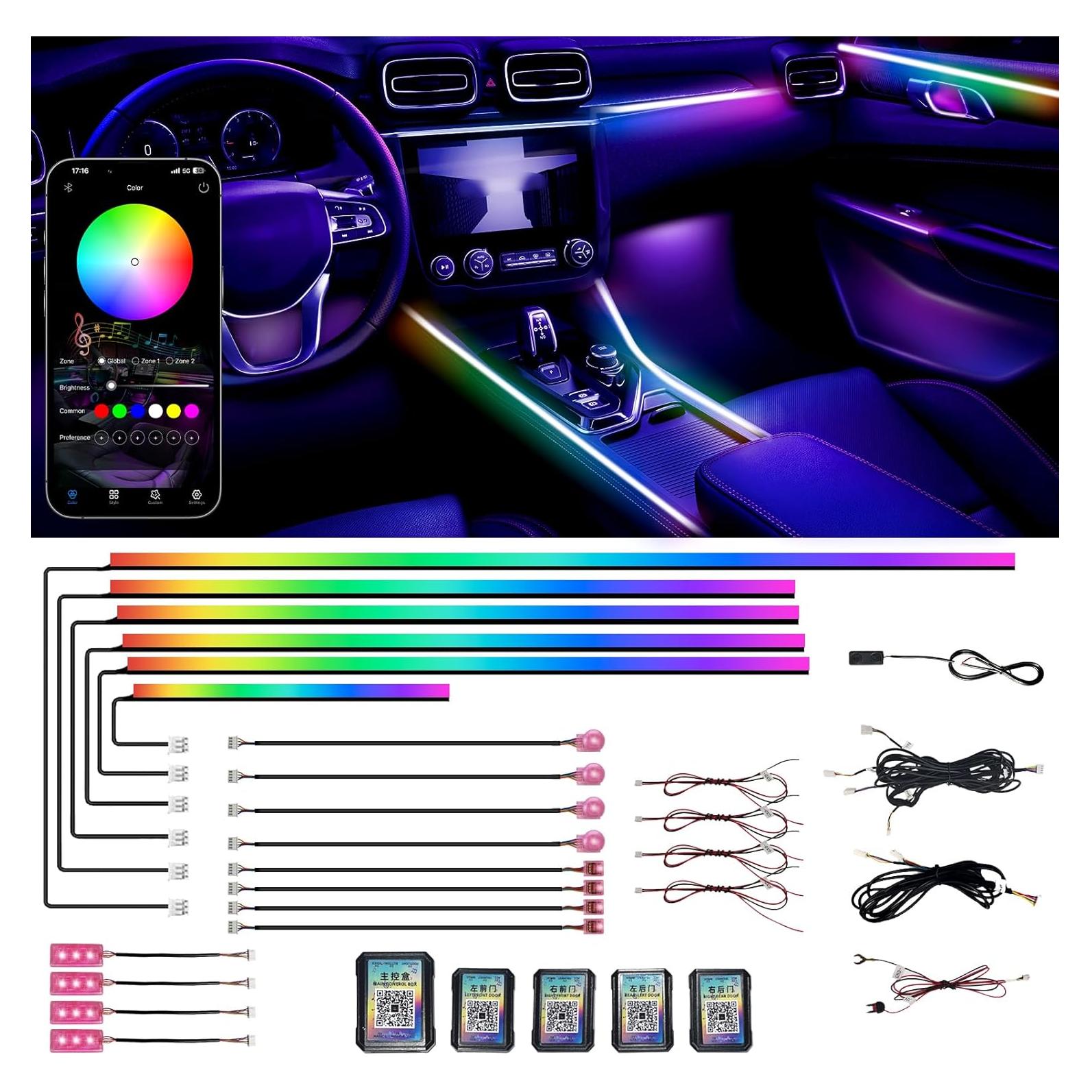 Luces LED de tira KENANEK 18 en 1 para automóviles interiores