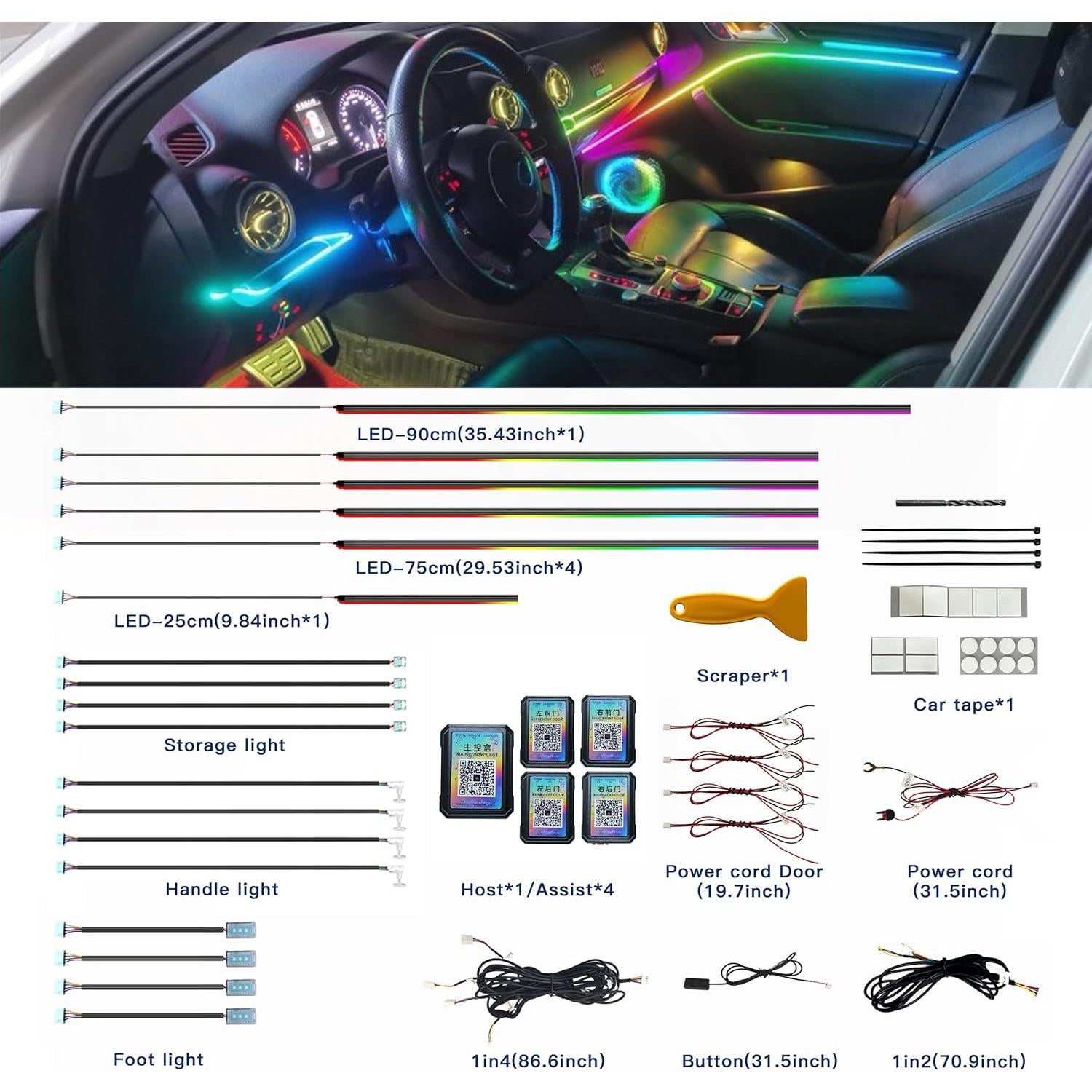 Luces LED de tira KENANEK 18 en 1 para automóviles interiores