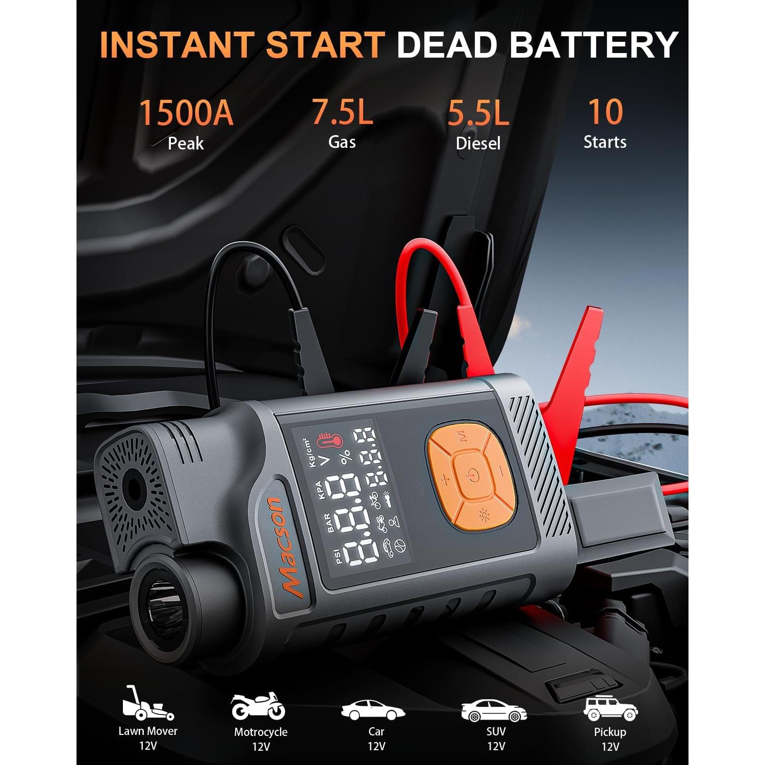 Arrancador de Salto Macson M180 1500A con Compresor 150PSI