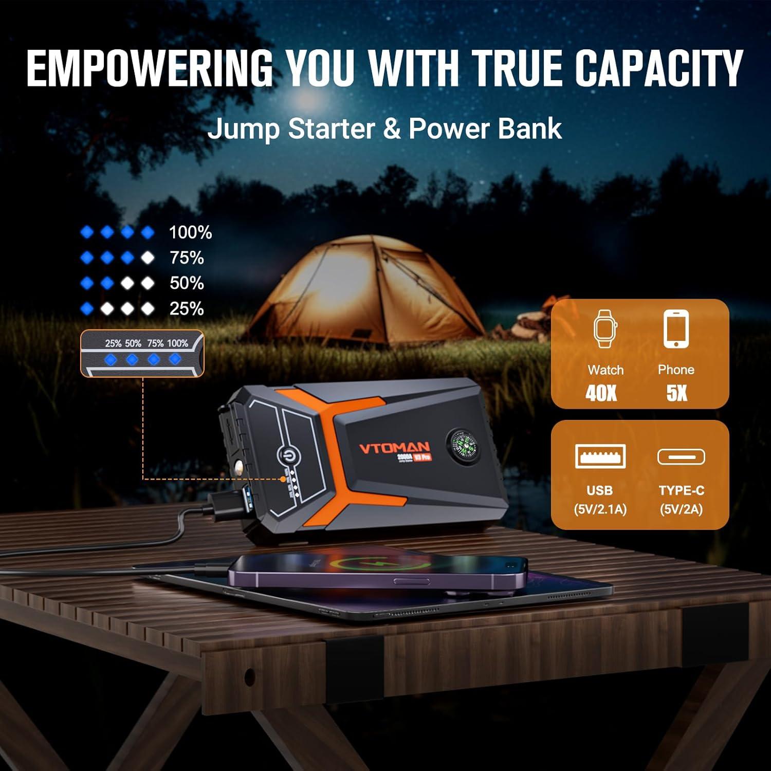 Arrancador de Batería VTOMAN V3 Pro 2000A 12V Portátil