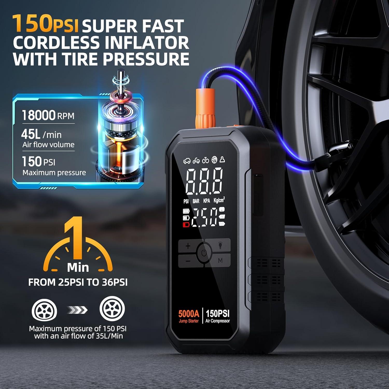 Arrancador de Batería Portátil Heuuv H6 5000A 26800mAh con Compresor