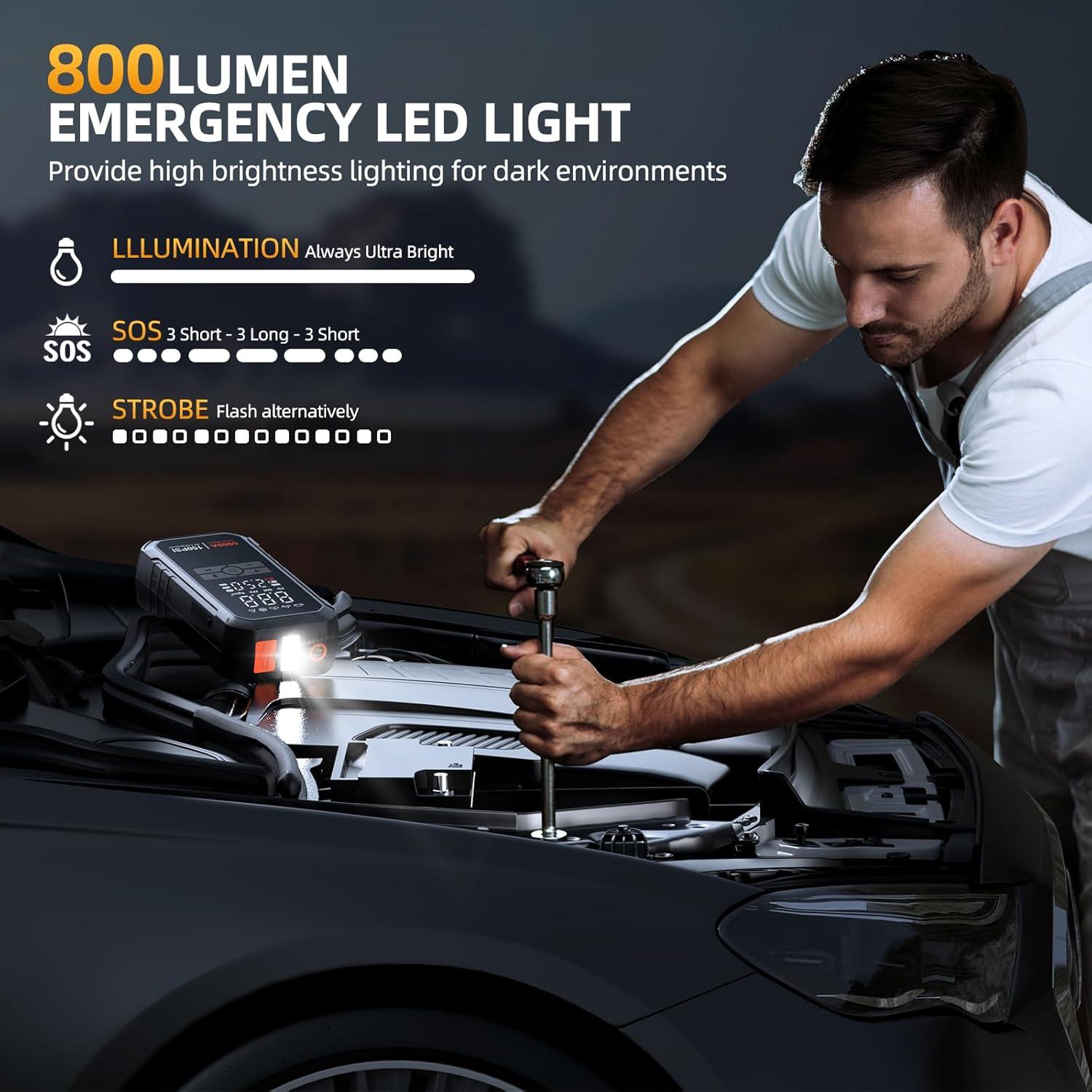 Arrancador de Batería Portátil Heuuv H6 5000A 26800mAh con Compresor