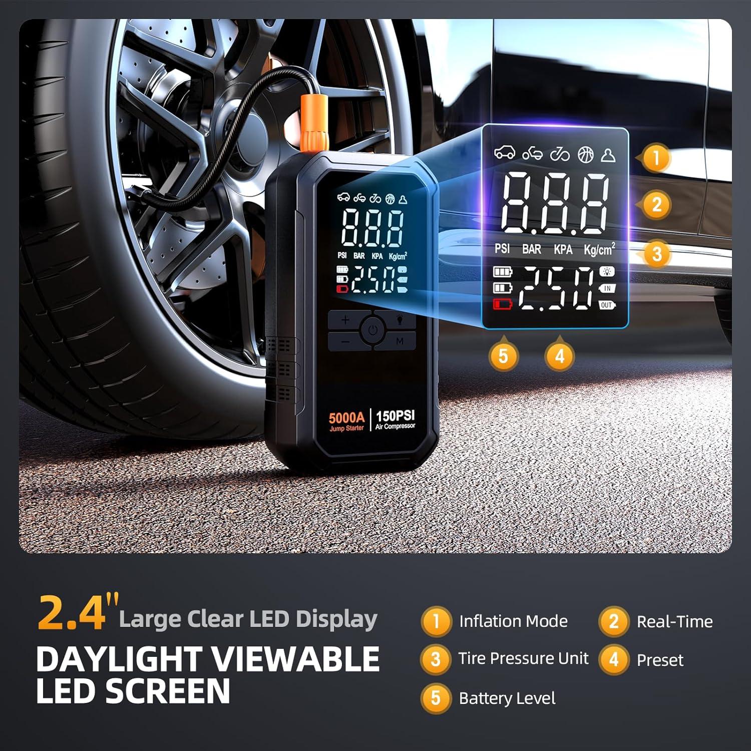 Arrancador de Batería Portátil Heuuv H6 5000A 26800mAh con Compresor