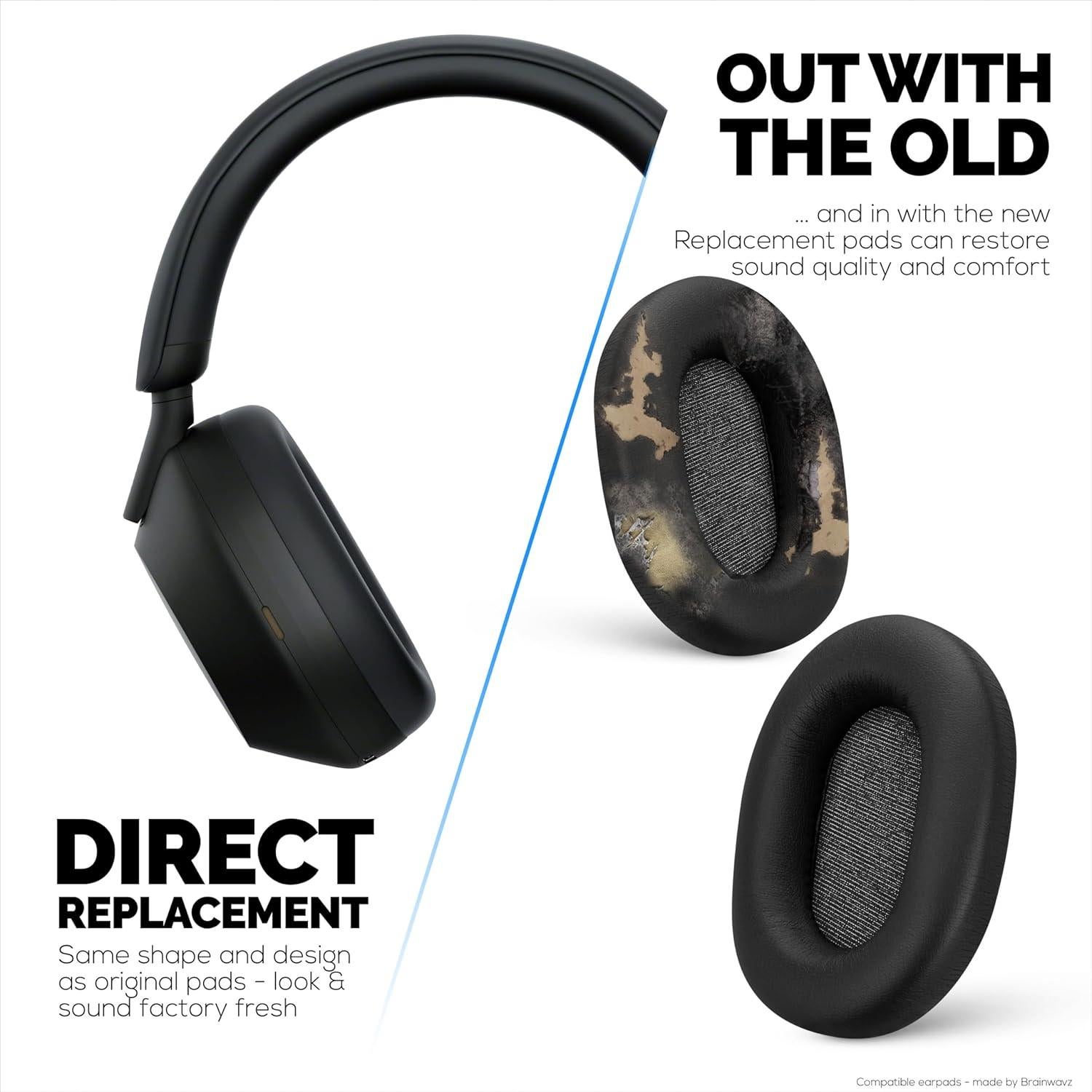 Almohadillas de Reemplazo Brainwavz para Sony WH-1000XM5 - Cuero Vegano