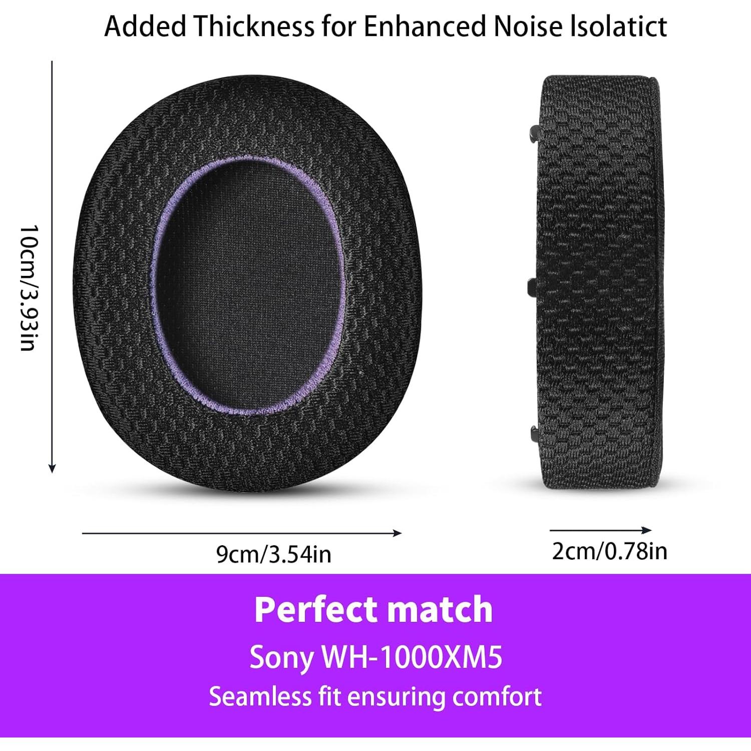 Almohadillas de repuesto Jomwag para Sony WH-1000XM5 - Malla transpirable negras/púrpuras