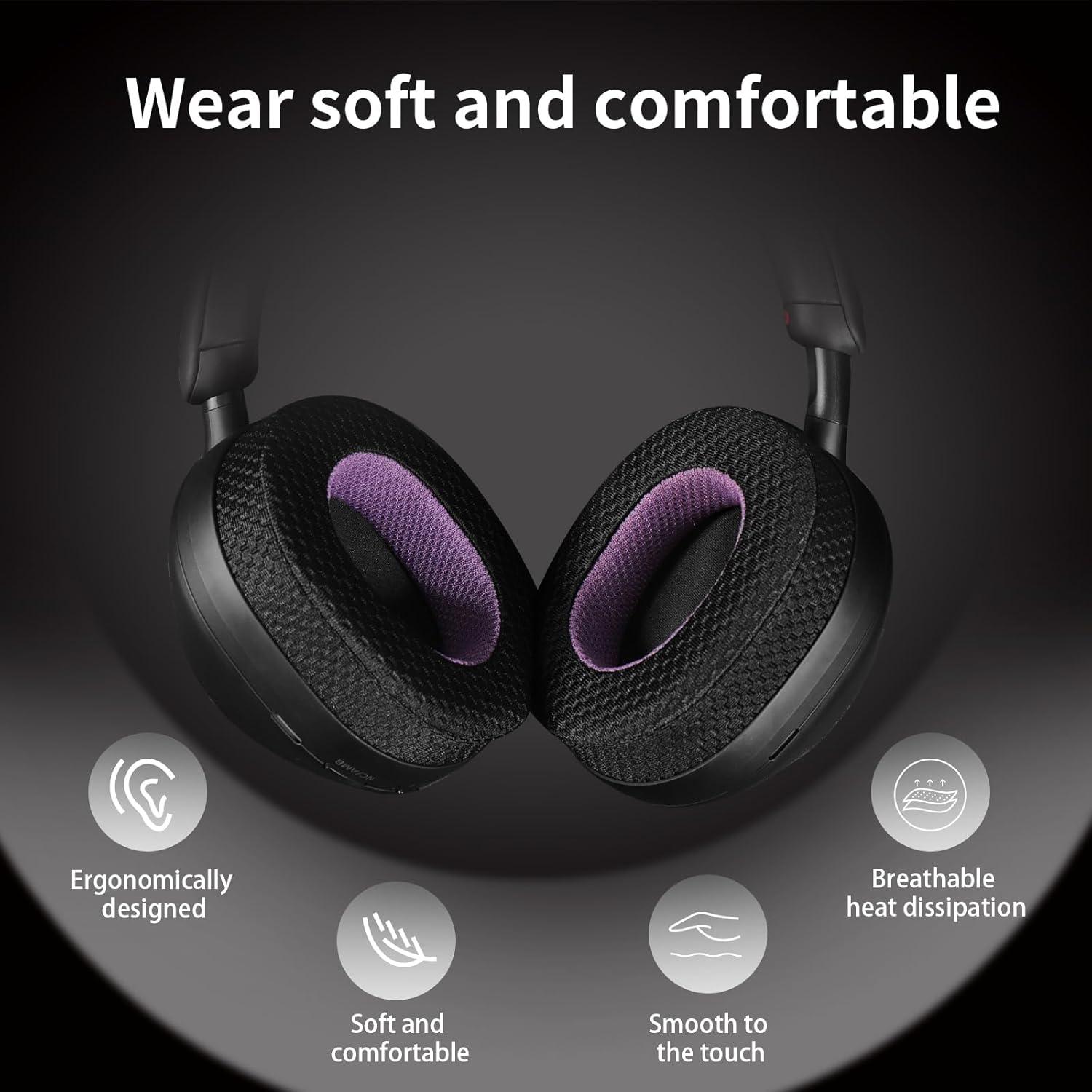 Almohadillas de repuesto Jomwag para Sony WH-1000XM5 - Malla transpirable negras/púrpuras