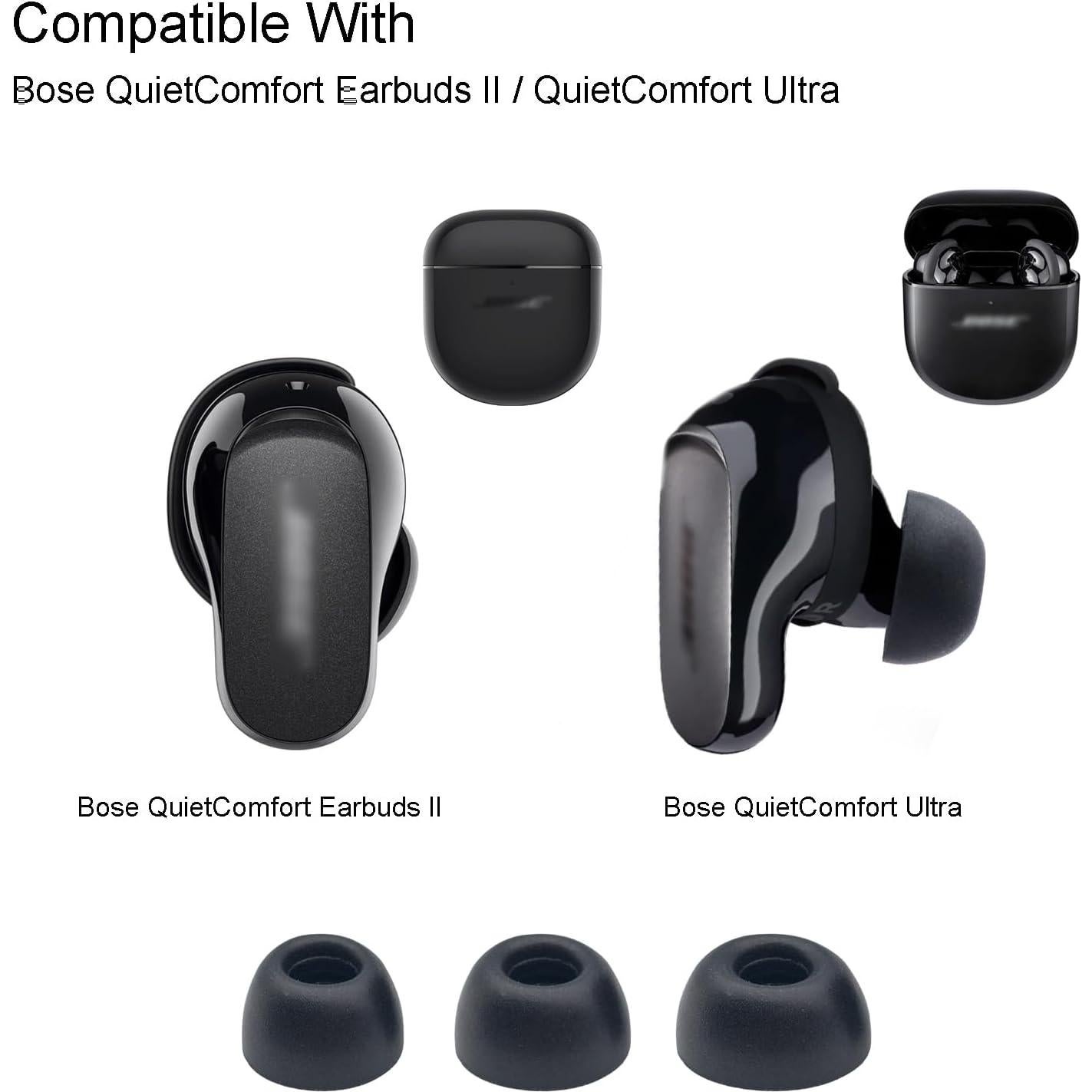 Espumas de Memoria Klowcok para Auriculares Bose QC Ultra II - 3 Pares Mediano Negro