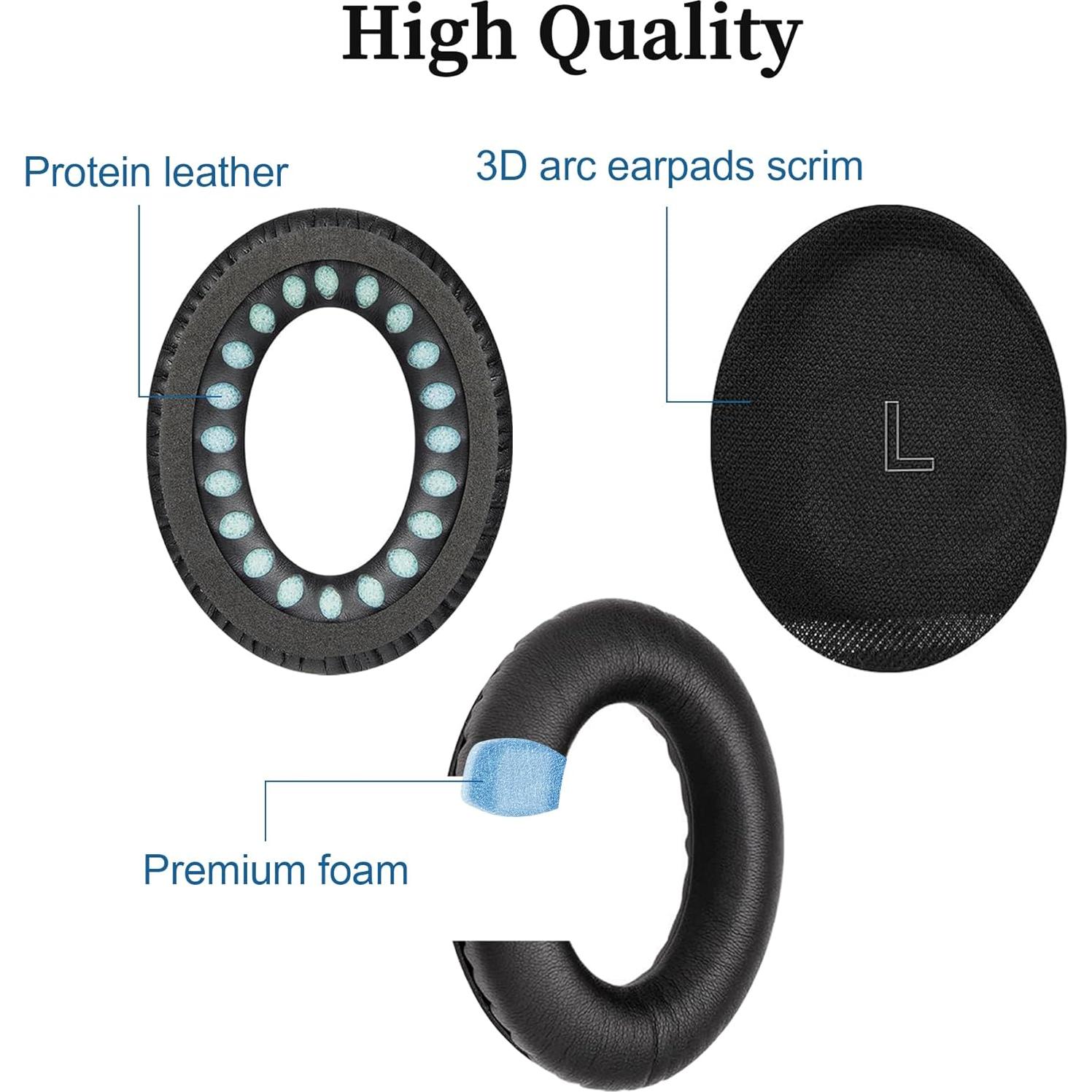 Almohadillas de Reemplazo Bose QC Ultra - Espuma de Memoria y Cuero Negro