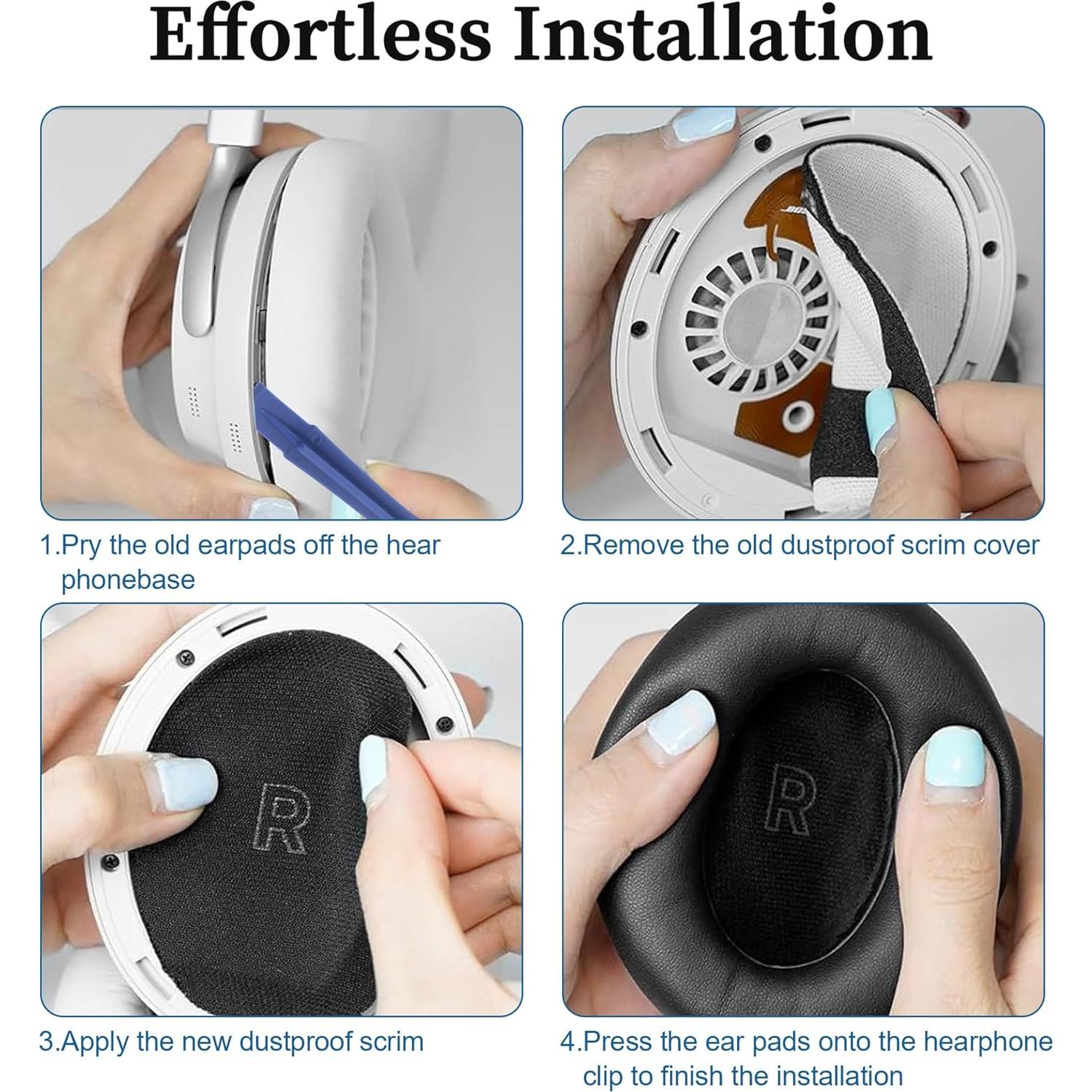 Almohadillas de Reemplazo Bose QC Ultra - Espuma de Memoria y Cuero Negro