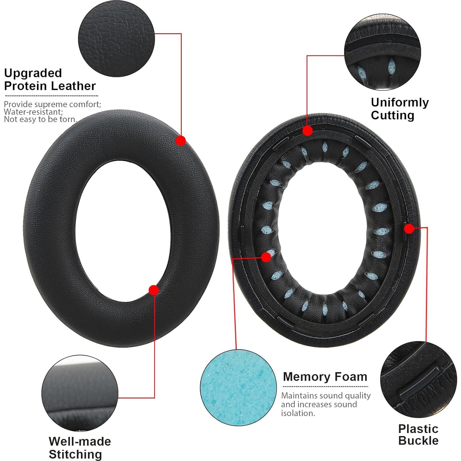 Almohadillas de Reemplazo Earrock para Auriculares Bose QC Ultra - Cuero y Espuma