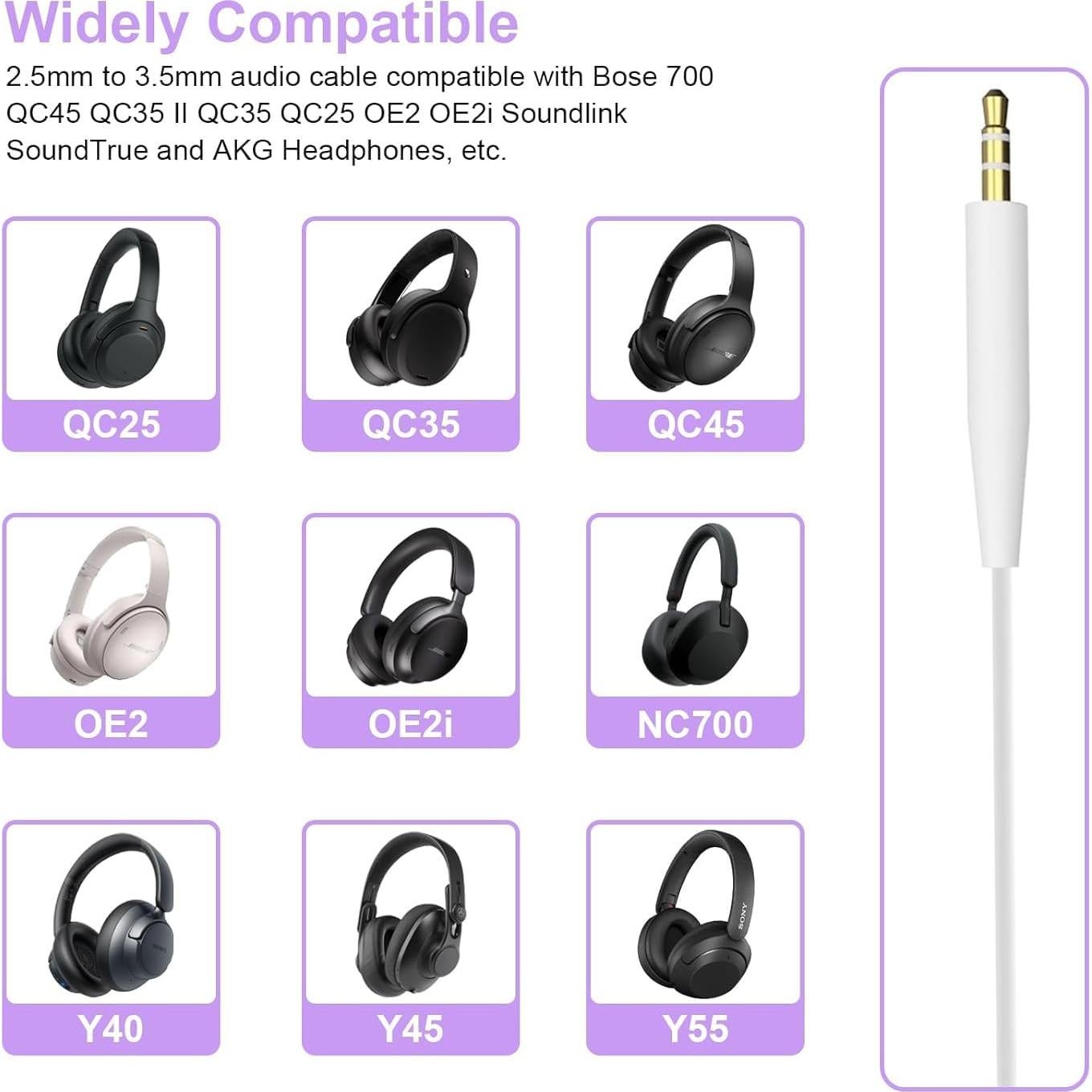 Cable de audio de reemplazo Asobilor para Bose QC25 QC35 QC45