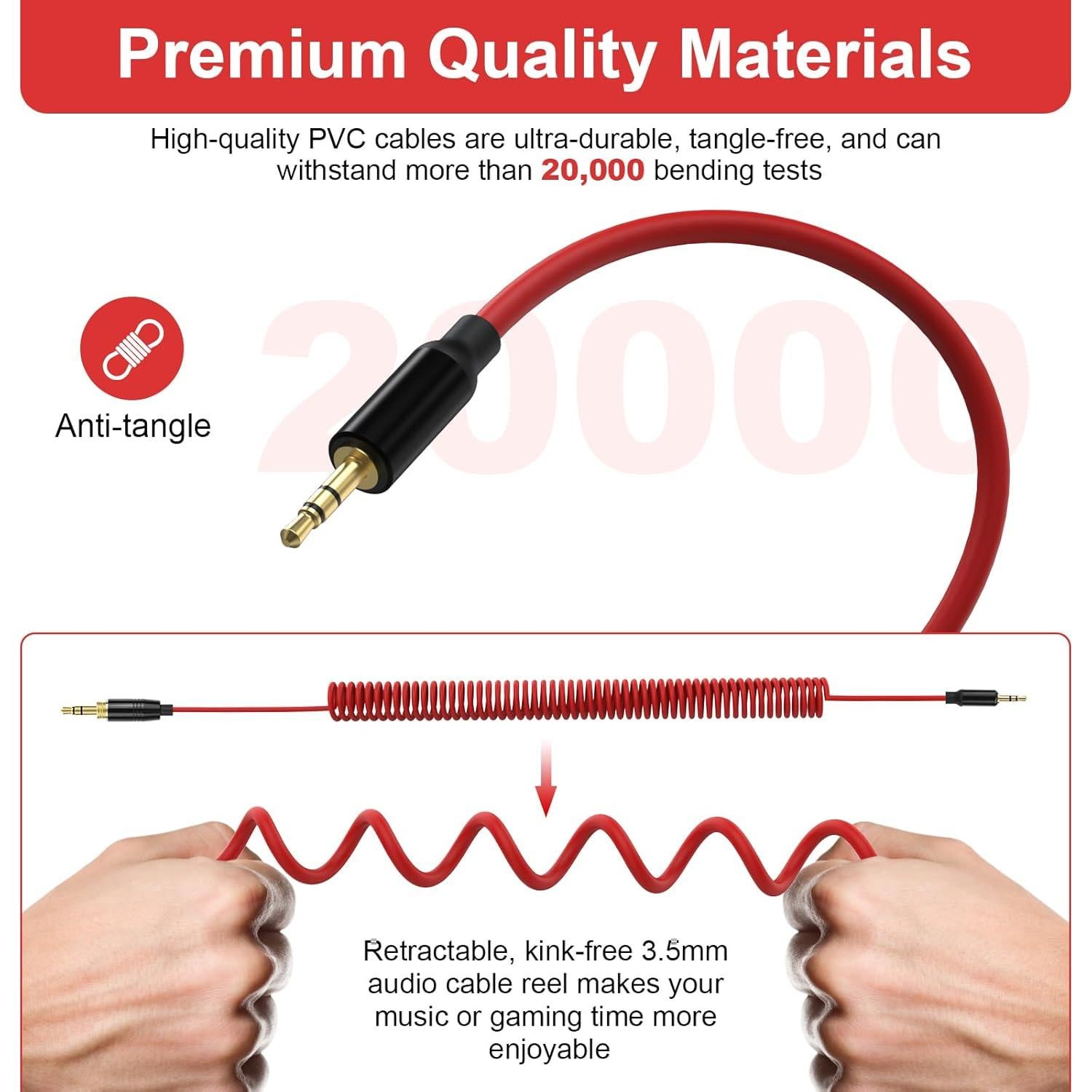 Cable de audio enrollado Gneinour 1.2m-4.8m 2.5mm a 3.5mm Rojo