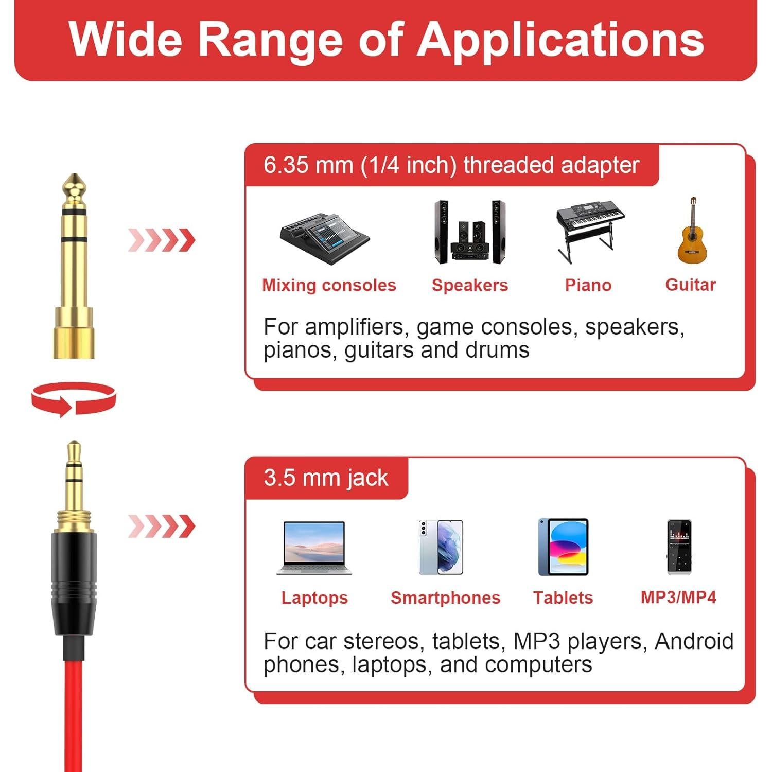 Cable de audio enrollado Gneinour 1.2m-4.8m 2.5mm a 3.5mm Rojo