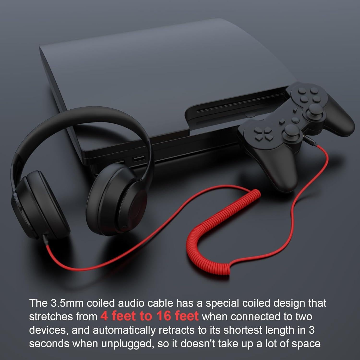 Cable de audio enrollado Gneinour 1.2m-4.8m 2.5mm a 3.5mm Rojo