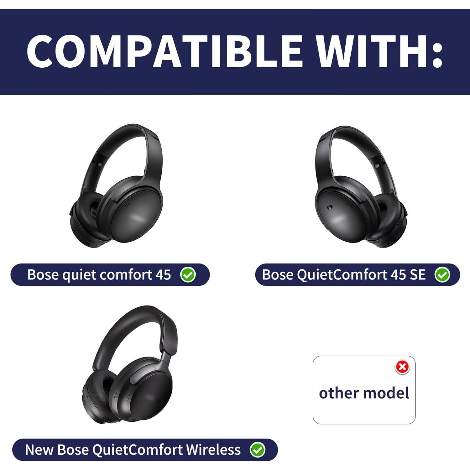 Almohadillas de Repuesto Damex para Auriculares Bose QC 45/45 SE - Espuma de Memoria Engrosada, Cuero Blanco