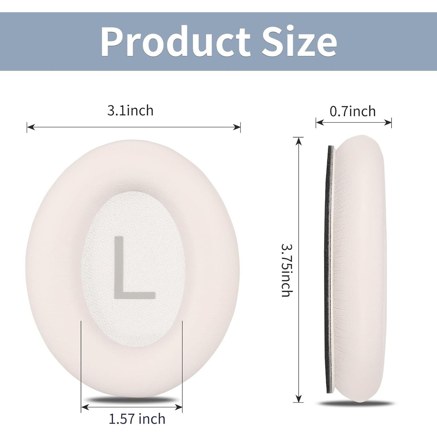 Almohadillas de Repuesto Damex para Auriculares Bose QC 45/45 SE - Espuma de Memoria Engrosada, Cuero Blanco