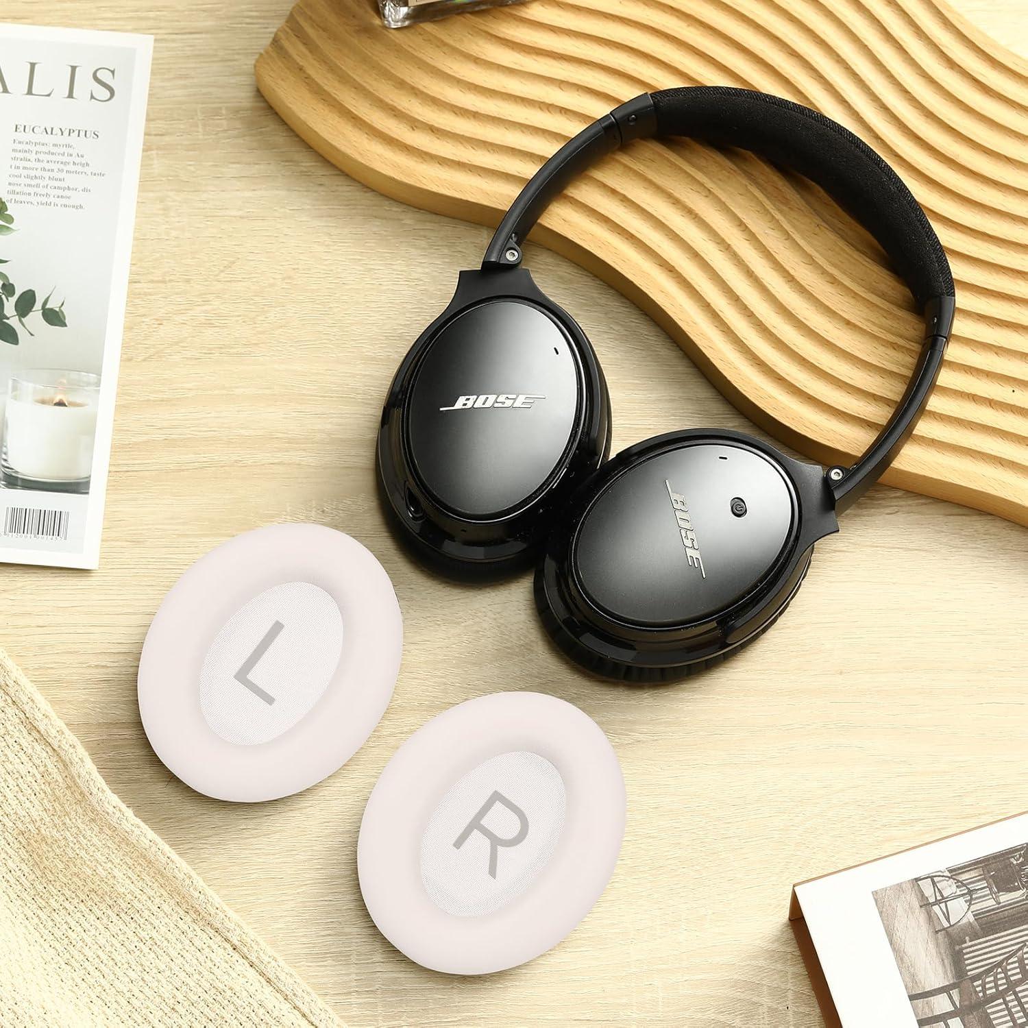 Almohadillas de Repuesto Damex para Auriculares Bose QC 45/45 SE - Espuma de Memoria Engrosada, Cuero Blanco