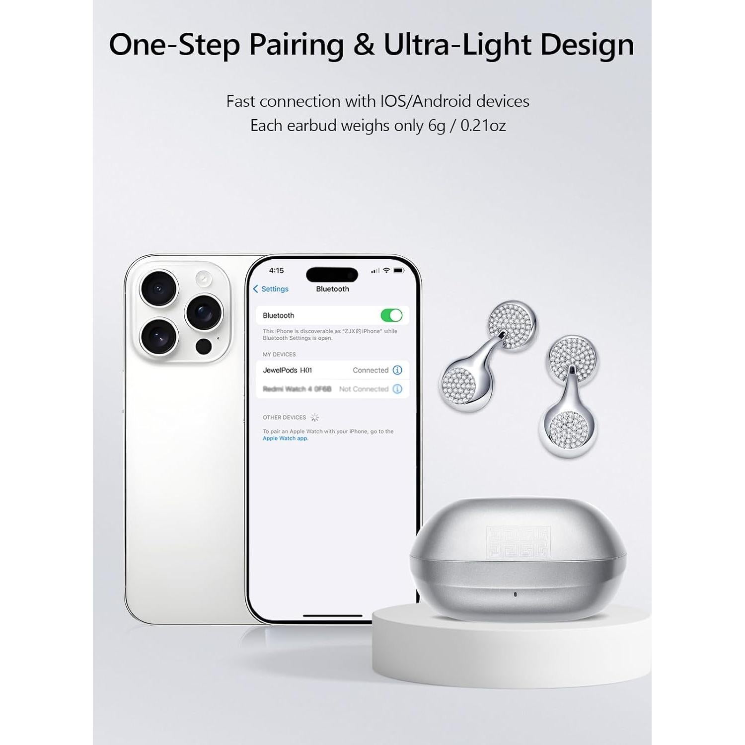 Auriculares Inalámbricos JewelPods H01 Oro Blanco Bluetooth 72H