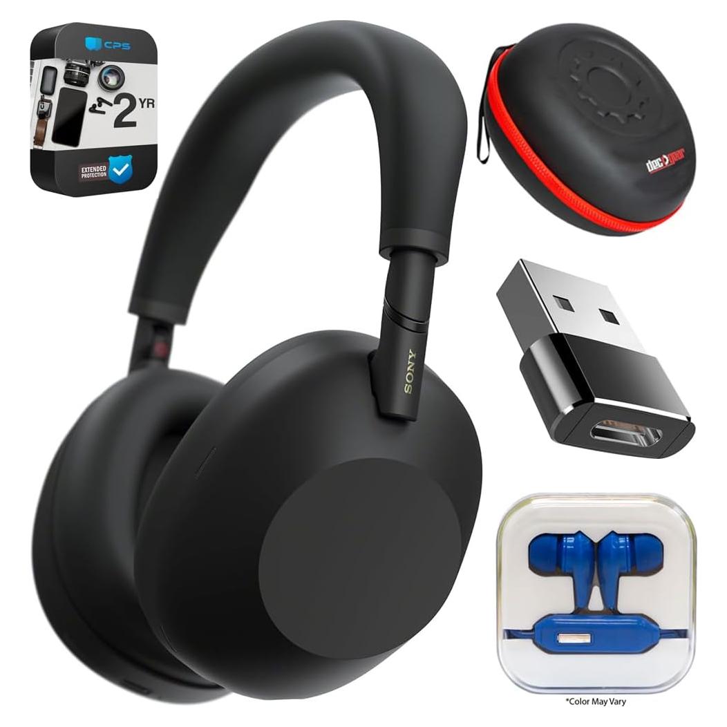 WH-1000XM6 The Best Noise Canceling Wireless Headphones, HD NC Processor QN3, 12 Microphones, Adaptive NC Optimizer, 30-Hour Battery, Black Bundle with 2 YR Protection Pack & in-Ear Headphones