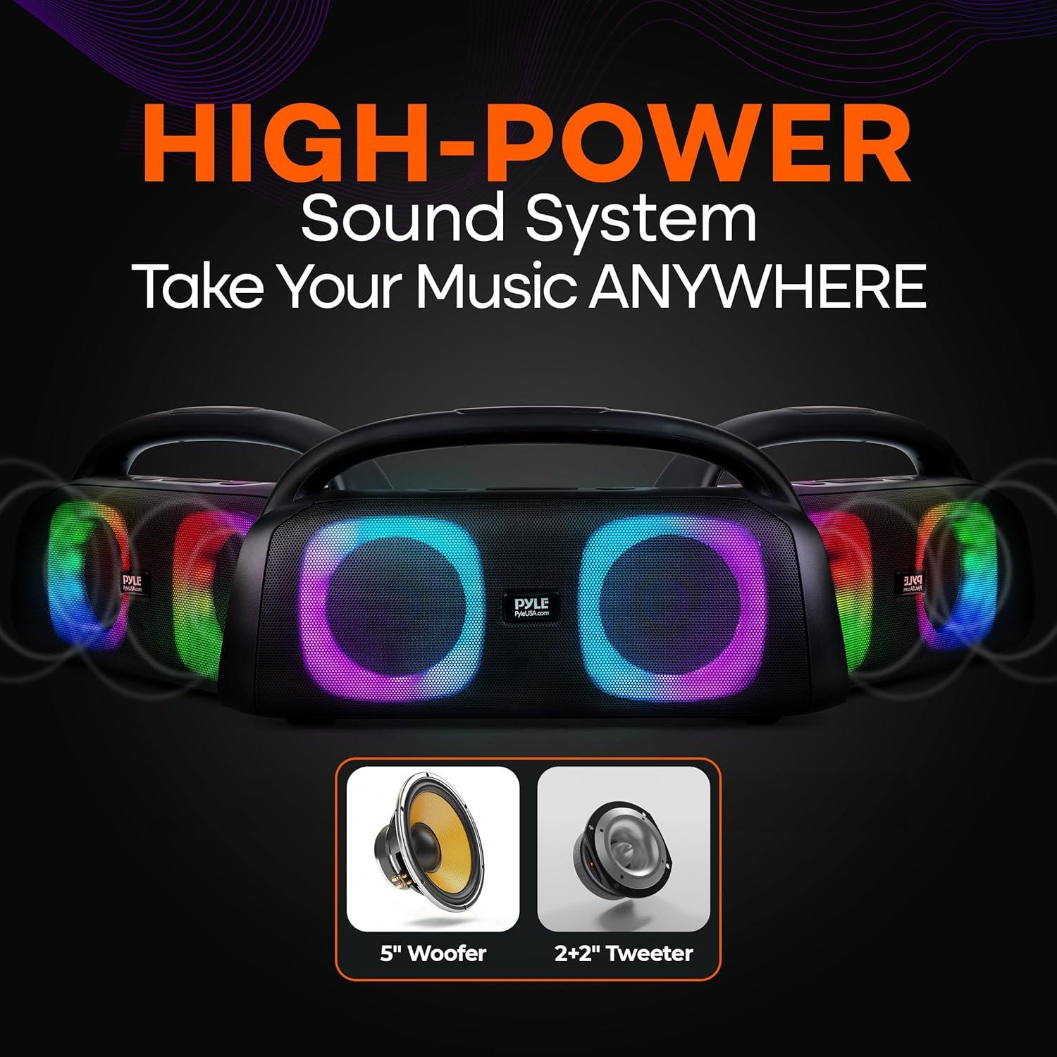 Altavoz Bluetooth Pyle Boombox 160W 5" Inalámbrico Portátil