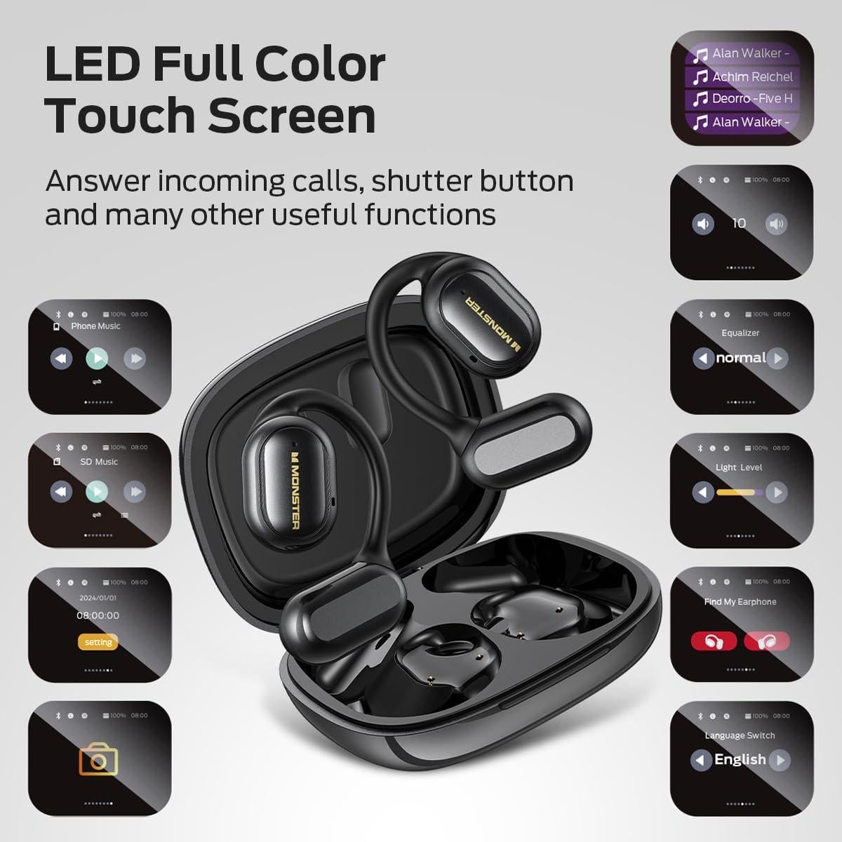 Auriculares Inalámbricos Monster Open Touch Pro 100 Negro - 30H Reproducción, IPX5