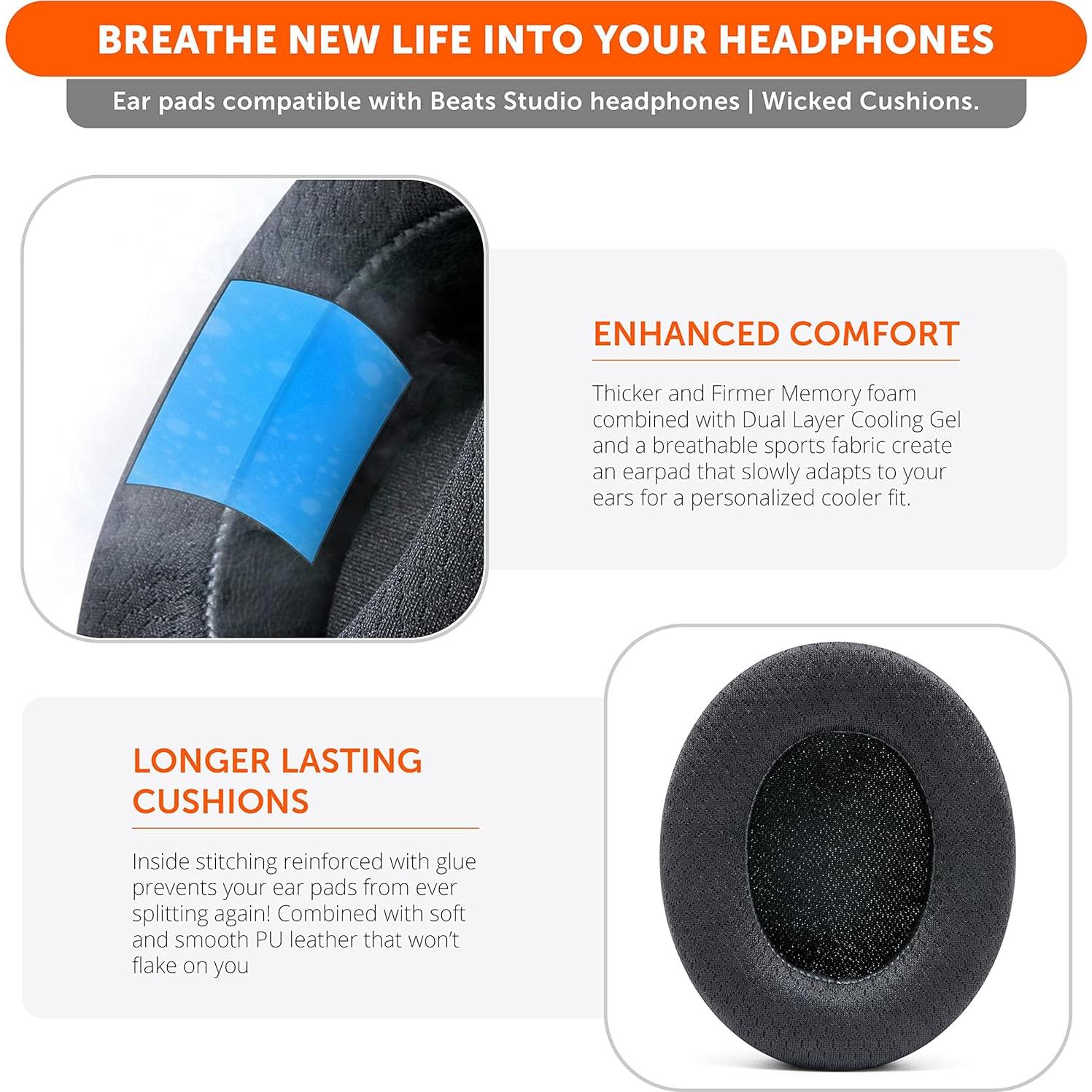 Almohadillas de Gel Refrigerante Wicked Cushions para Beats Studio 2 y 3 - Negro
