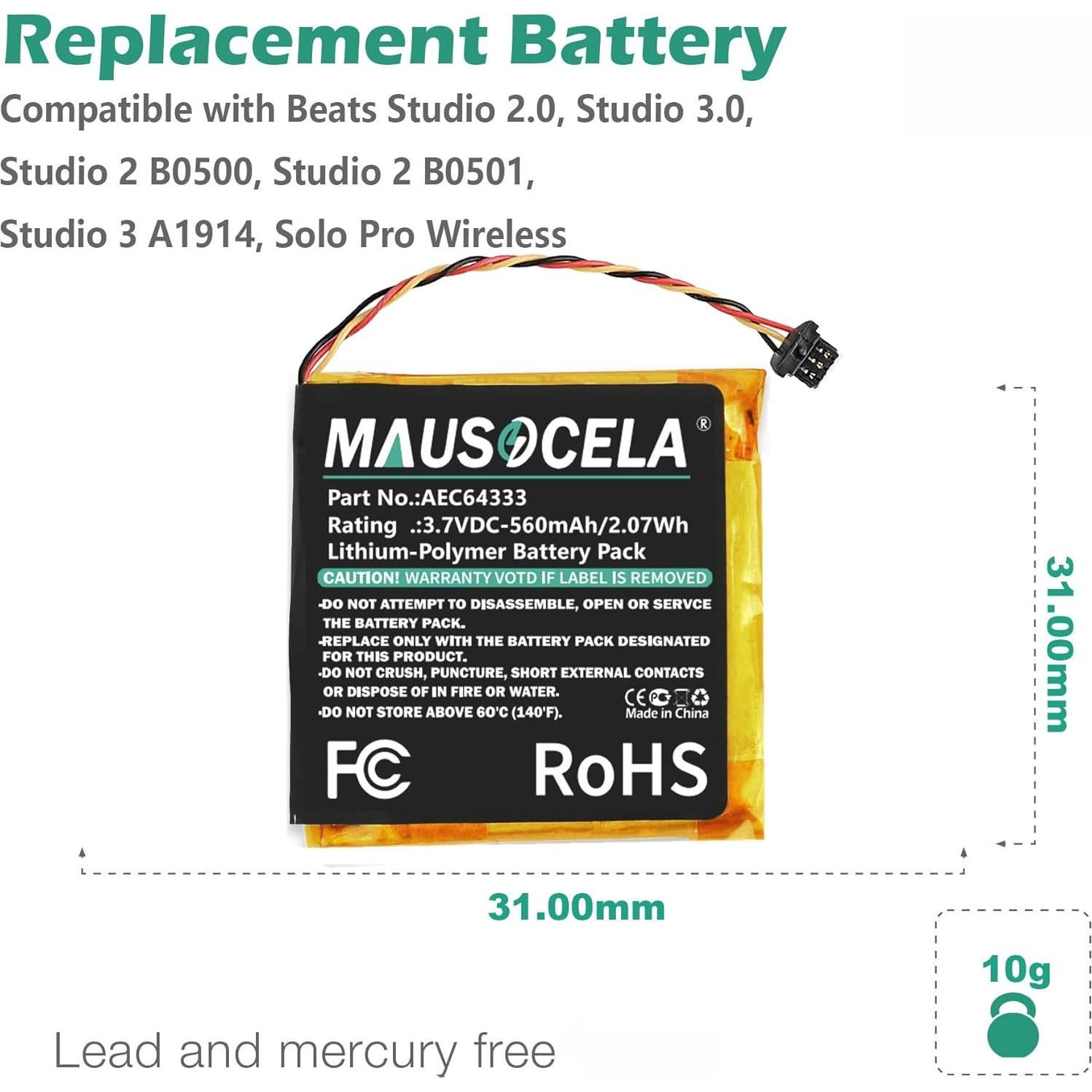 Batería de Reemplazo AEC643333 para Auriculares Beats 560mAh