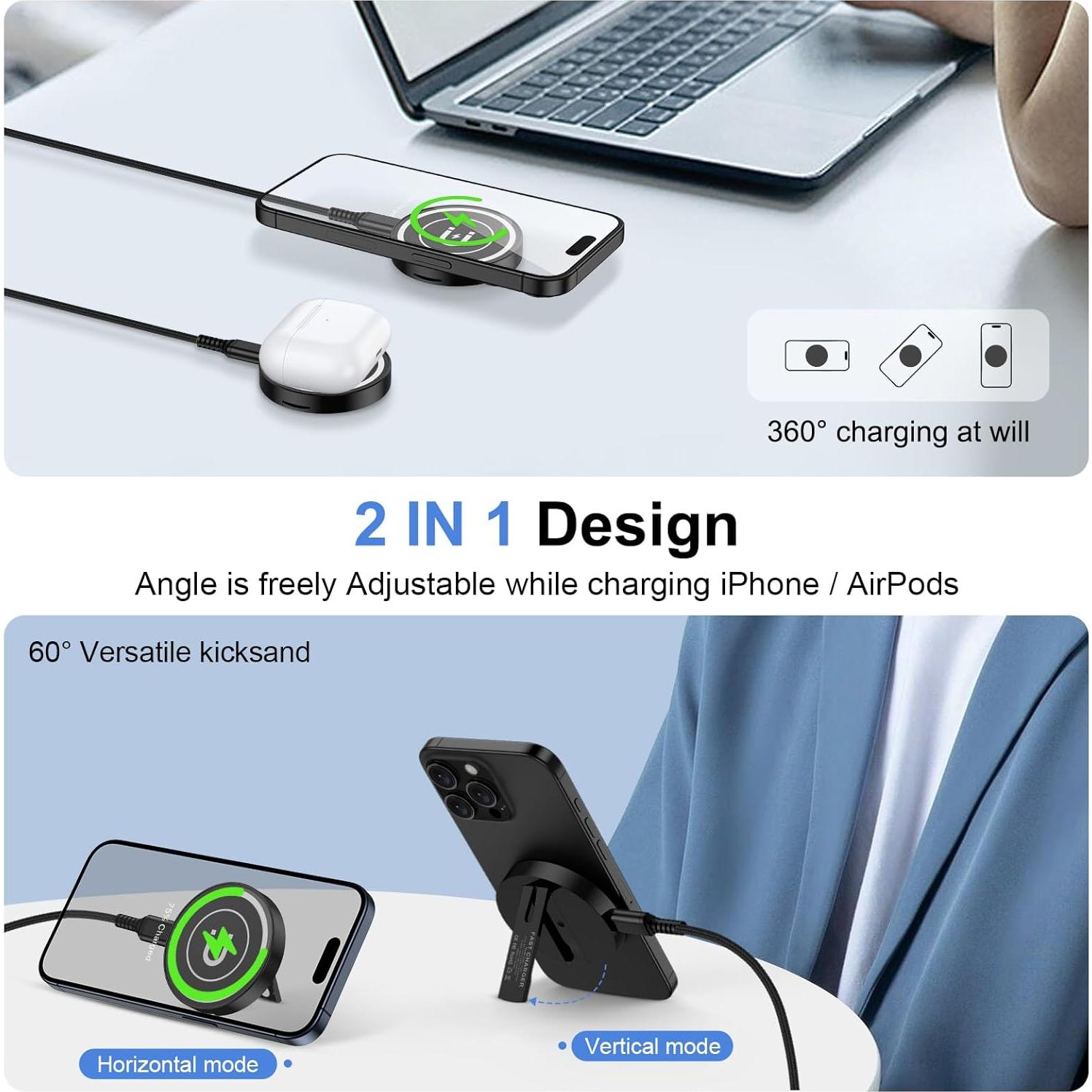 Cargador Inalámbrico Rápido 15W MagSafe para iPhone y Samsung