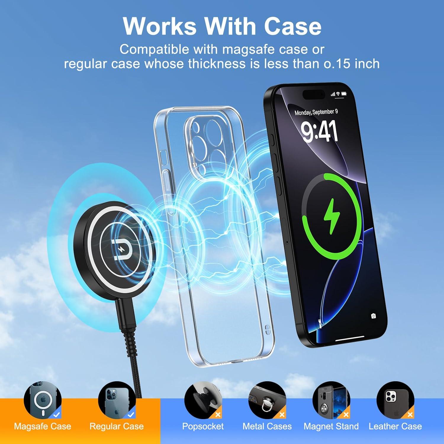 Cargador Inalámbrico Rápido 15W MagSafe para iPhone y Samsung