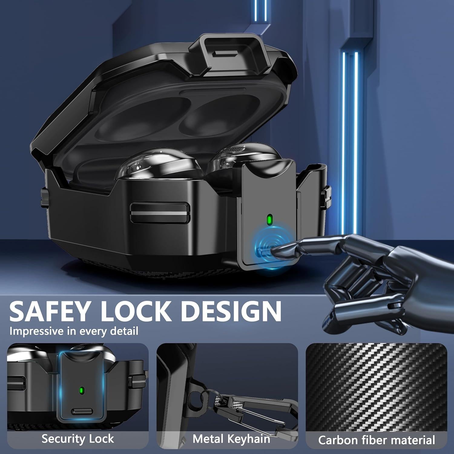 Funda Dura Galafoki Fibra de Carbono con Cerradura para Galaxy Buds