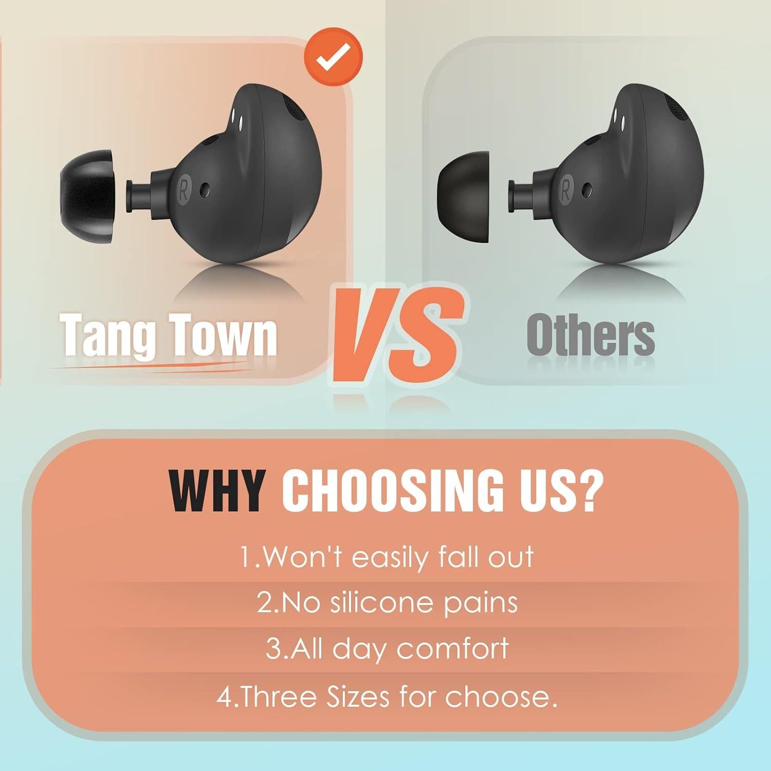 Consejos de Espuma de Memoria Tang Town para Galaxy Buds 2 Pro, 3 Pares S/M/L, Negro
