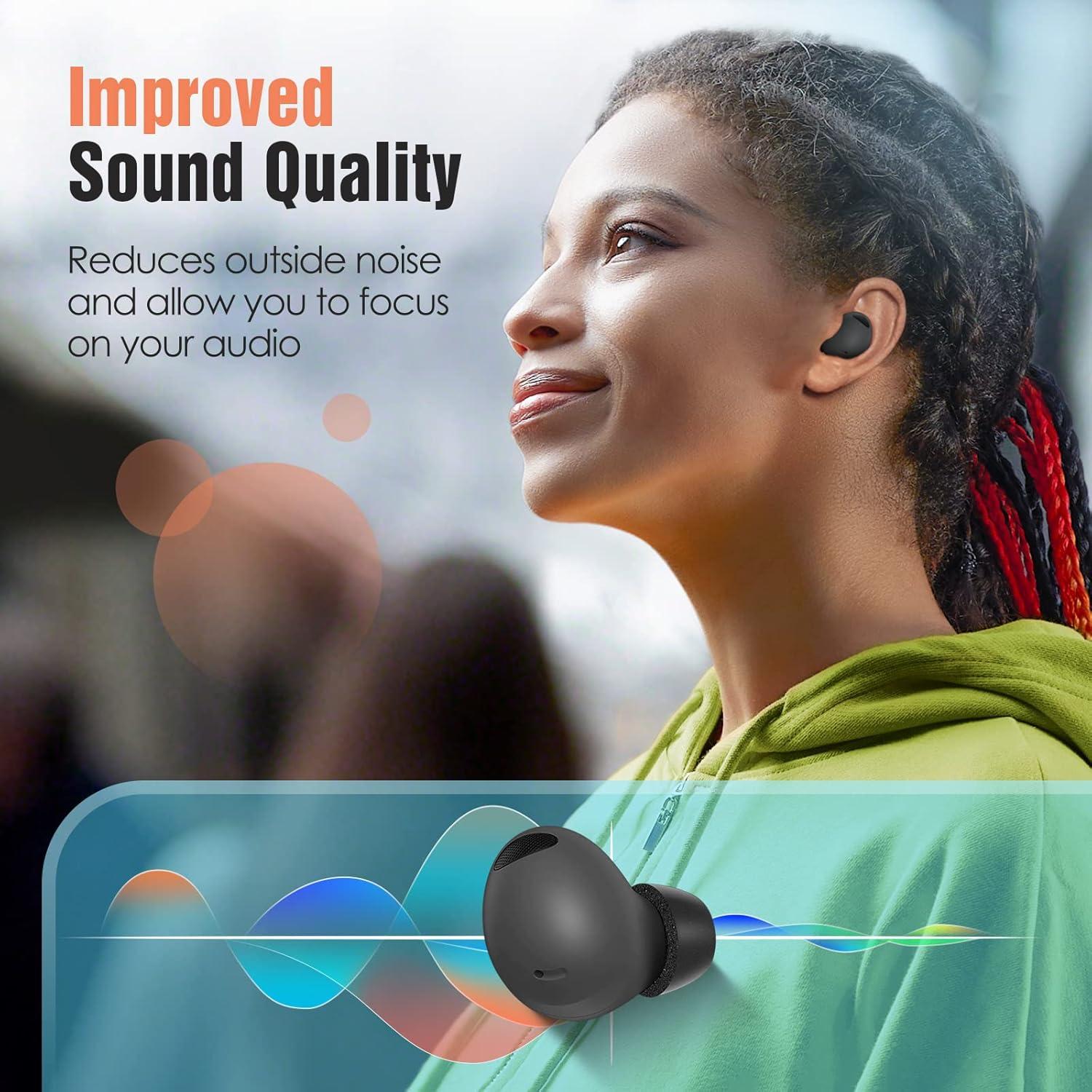 Consejos de Espuma de Memoria Tang Town para Galaxy Buds 2 Pro, 3 Pares S/M/L, Negro