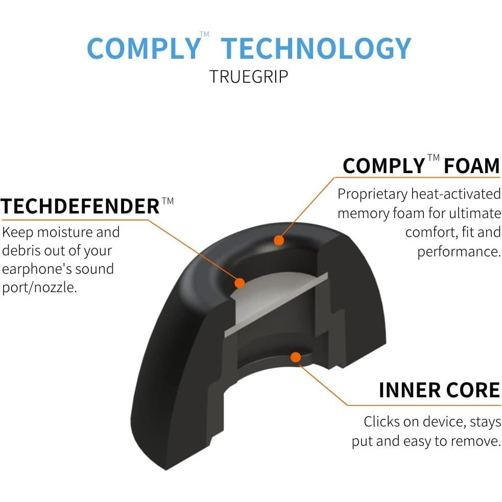 Consejos de espuma Comply para Samsung Galaxy Buds Pro - Negro, Pequeño (3 pares)