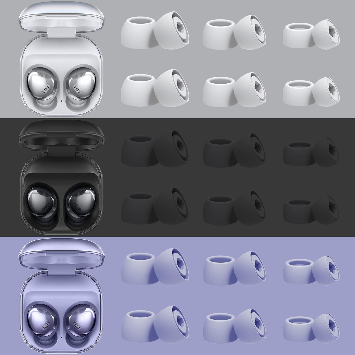 6 Pairs Puntas de Silicona para Samsung Galaxy Buds Pro - Negro