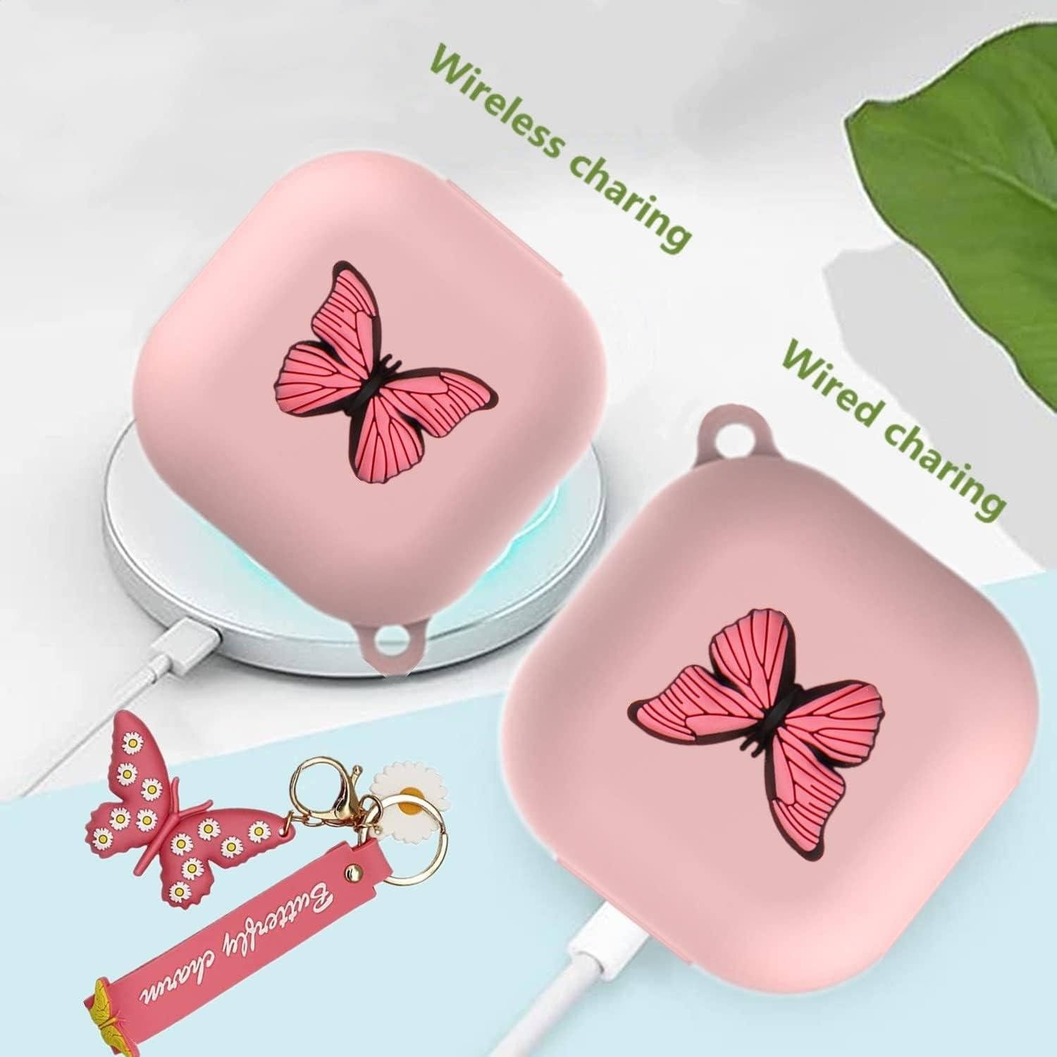 Funda de Silicona Rosa para Samsung Galaxy Buds 2 Pro con Llavero