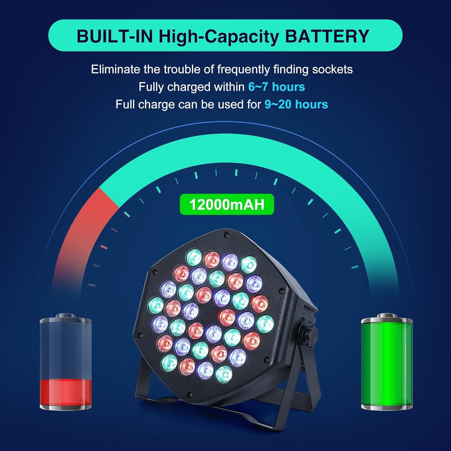 Luces Par Recargables LUNSY 36 LED RGB DMX 2 Paquete