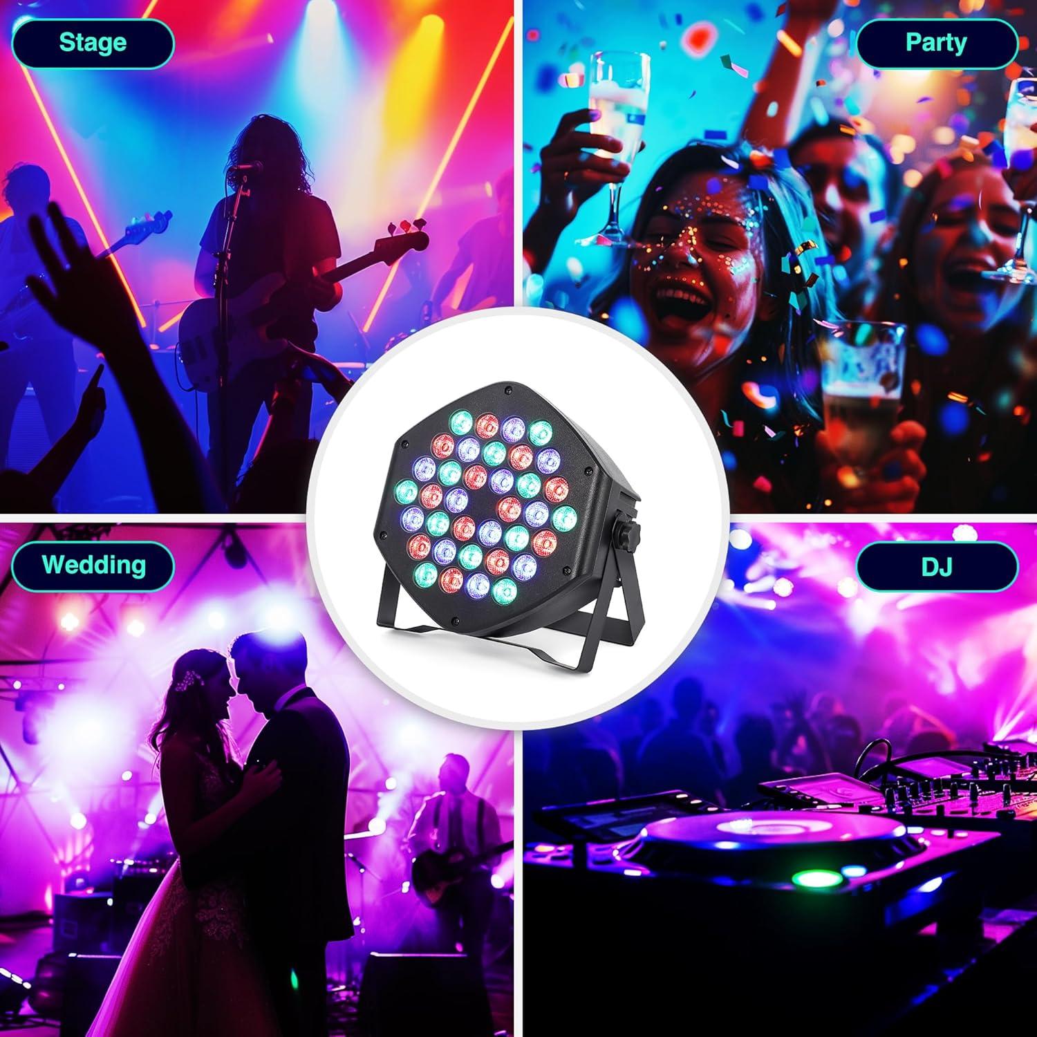 Luces Par Recargables LUNSY 36 LED RGB DMX 2 Paquete