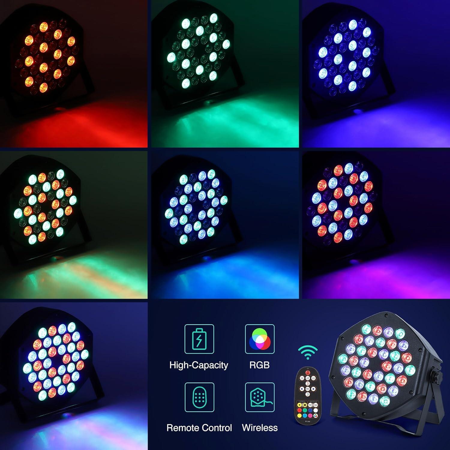 Luces Par Recargables LUNSY 36 LED RGB DMX 2 Paquete