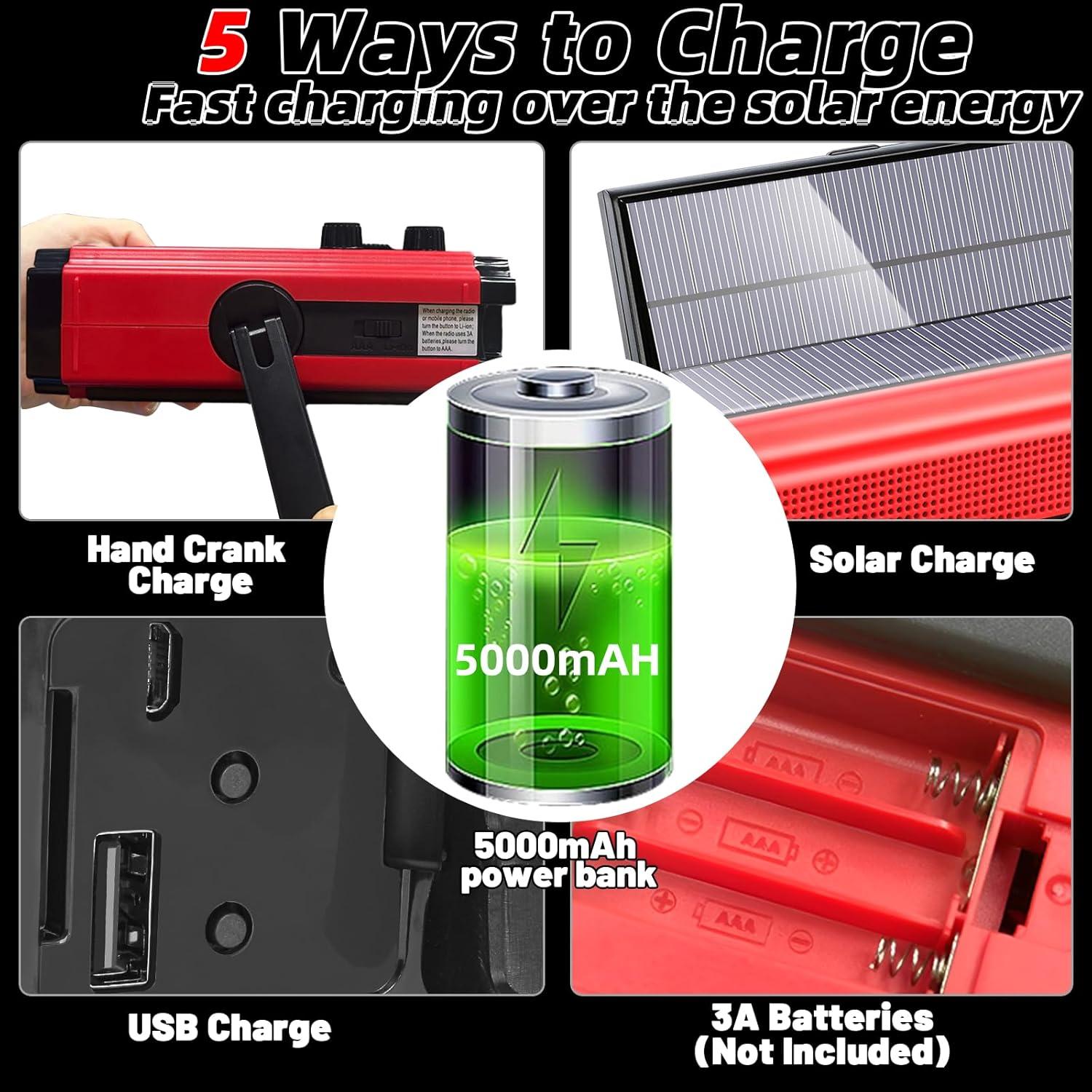 Radio Meteorológica de Emergencia QAUYYW Rojo 5 Modos Carga