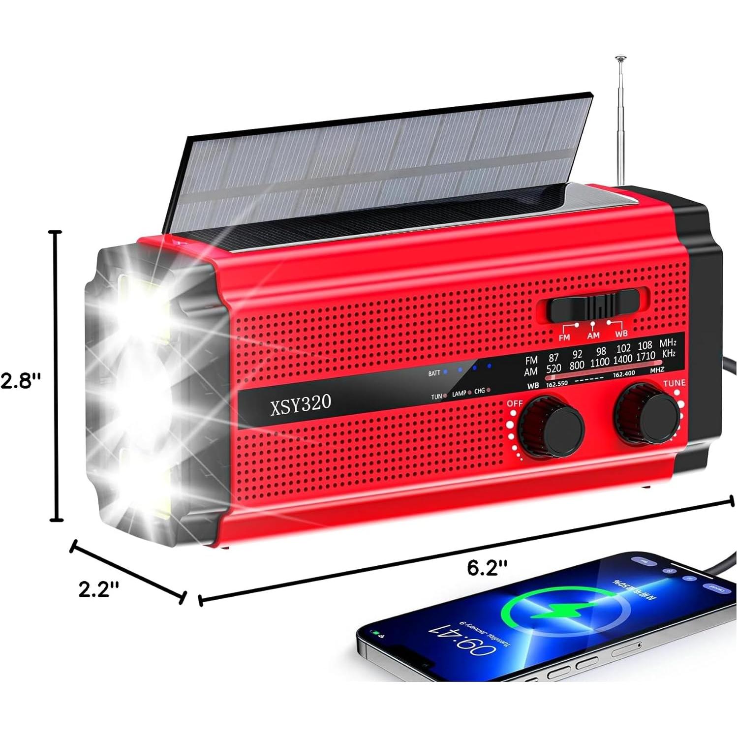 Radio Meteorológica de Emergencia QAUYYW Rojo 5 Modos Carga