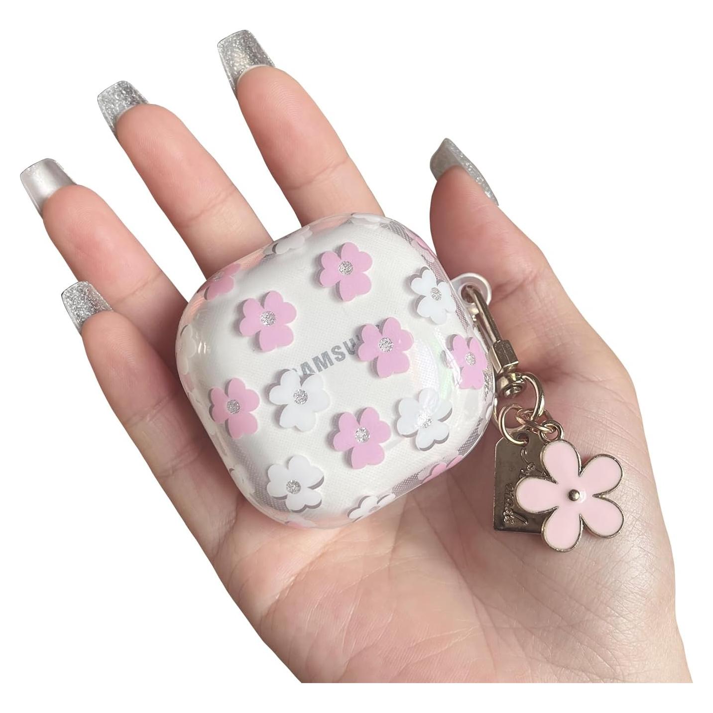 Funda Floral Rosa para Galaxy Buds Pro 2 / Buds 2 / FE con Llavero