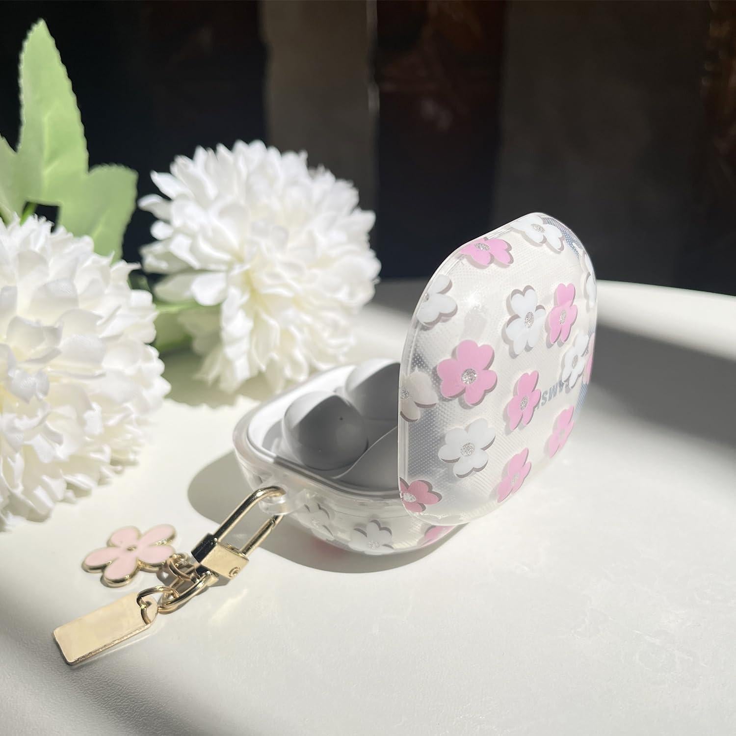 Funda Floral Rosa para Galaxy Buds Pro 2 / Buds 2 / FE con Llavero