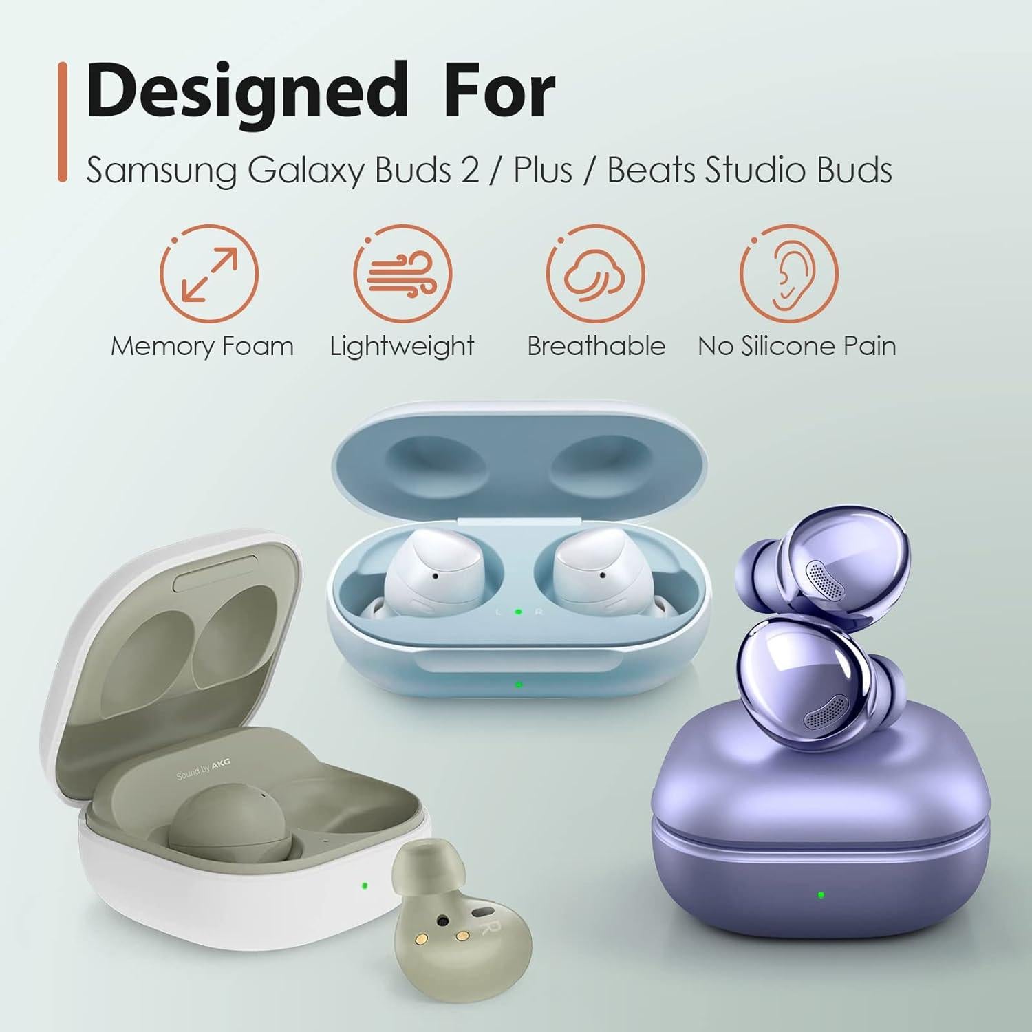 Consejos de Espuma de Memoria para Galaxy Buds 2 y Plus - 3 Pares, Negro